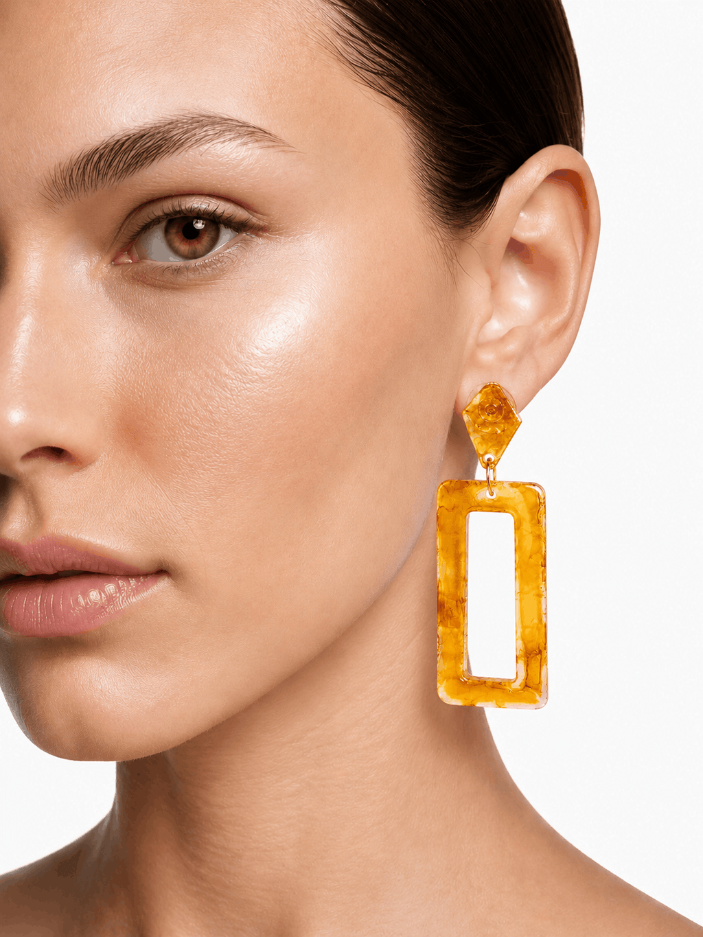 Amber Glow Rectangle Drop Earrings