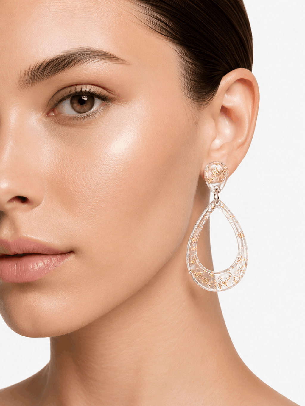 Golden Mist Teardrop Resin Earrings