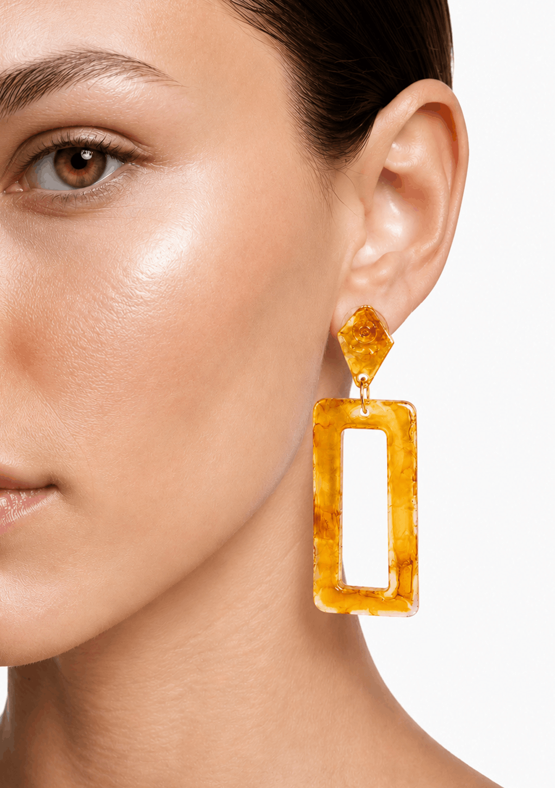 Amber Glow Rectangle Drop Earrings