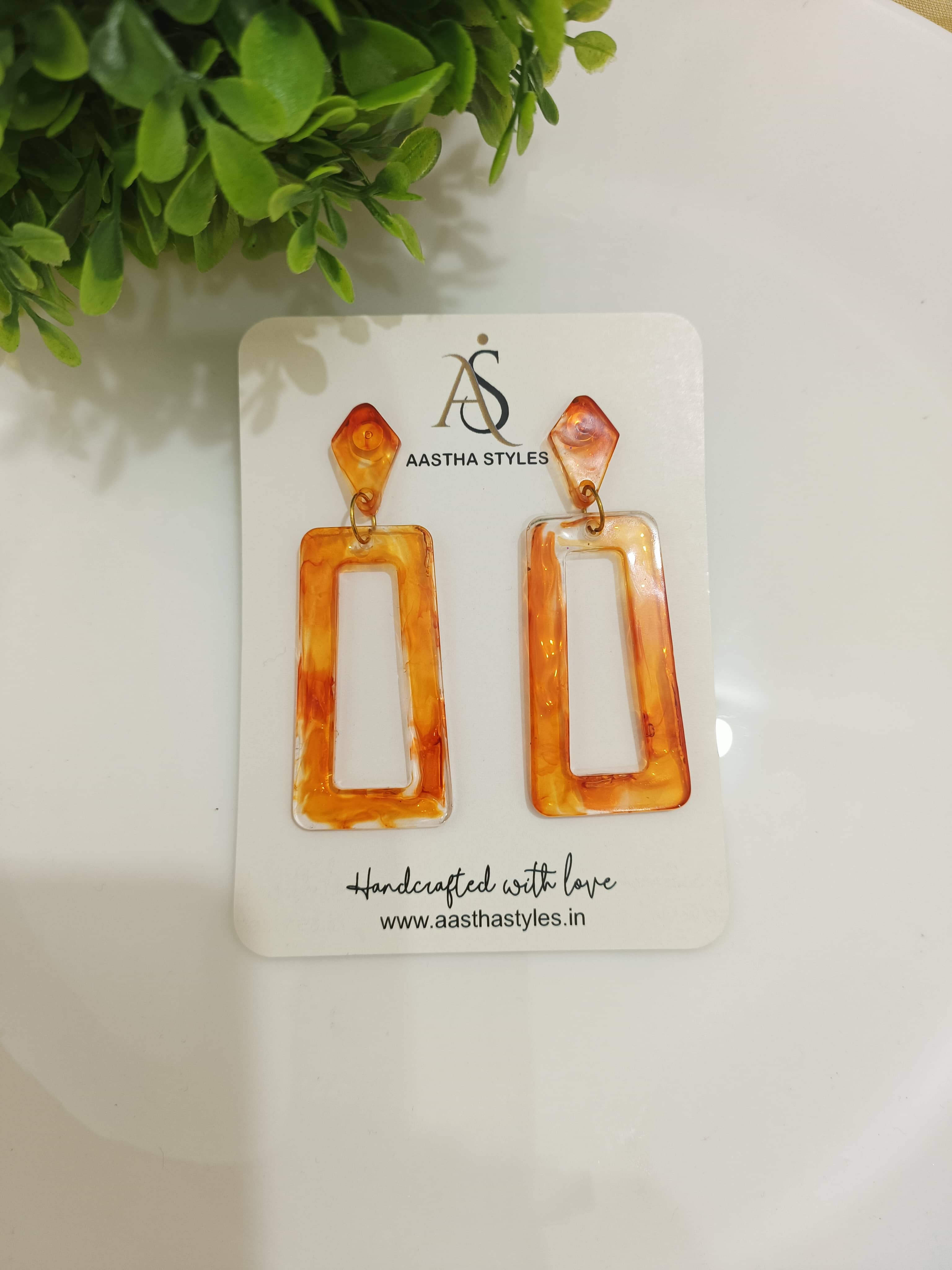 Amber Glow Rectangle Drop Earrings