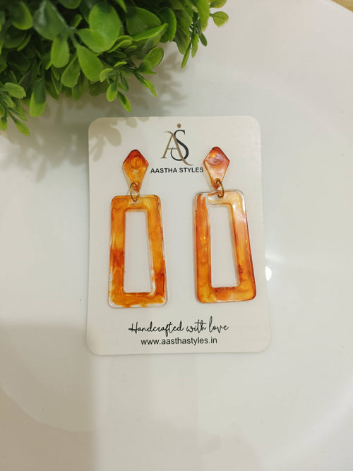 Amber Glow Rectangle Drop Earrings