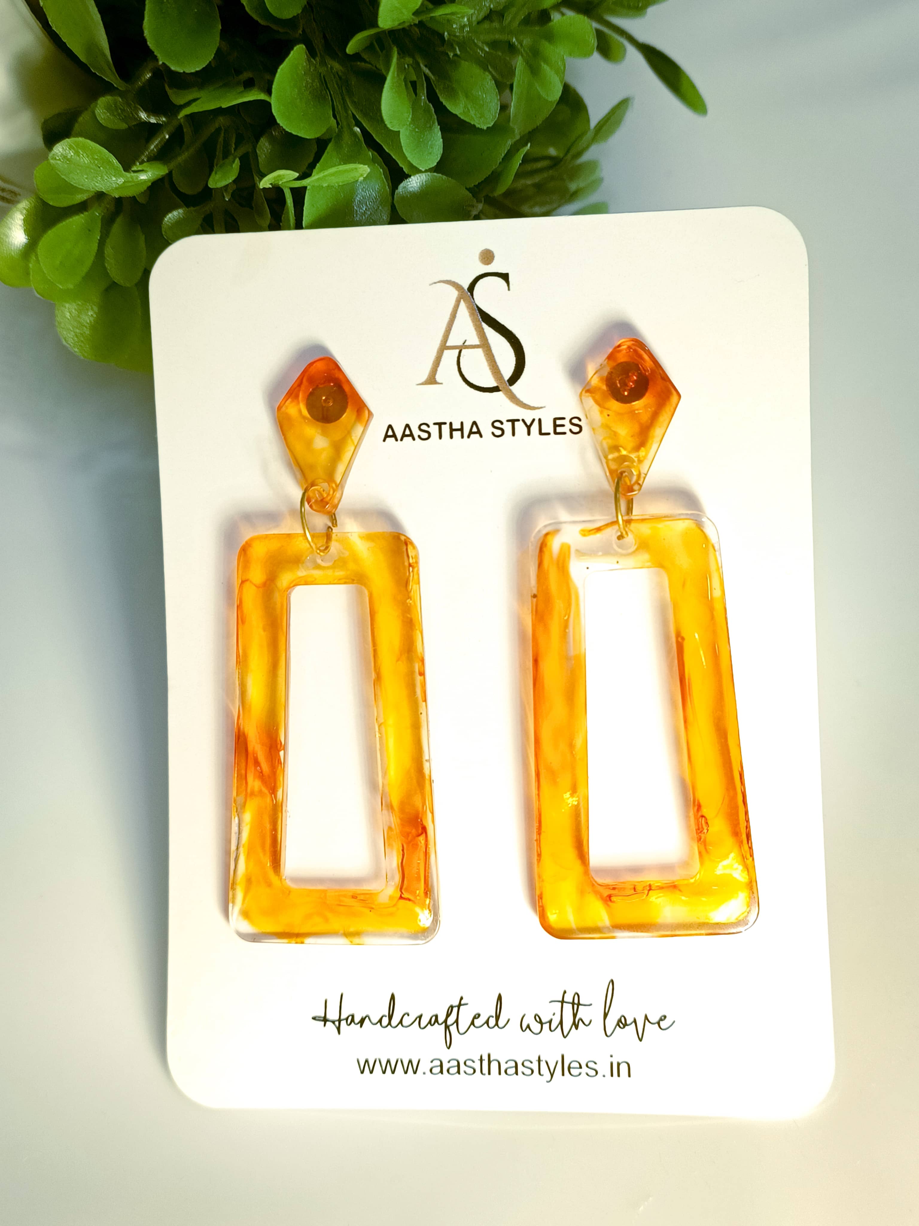 Amber Glow Rectangle Drop Earrings