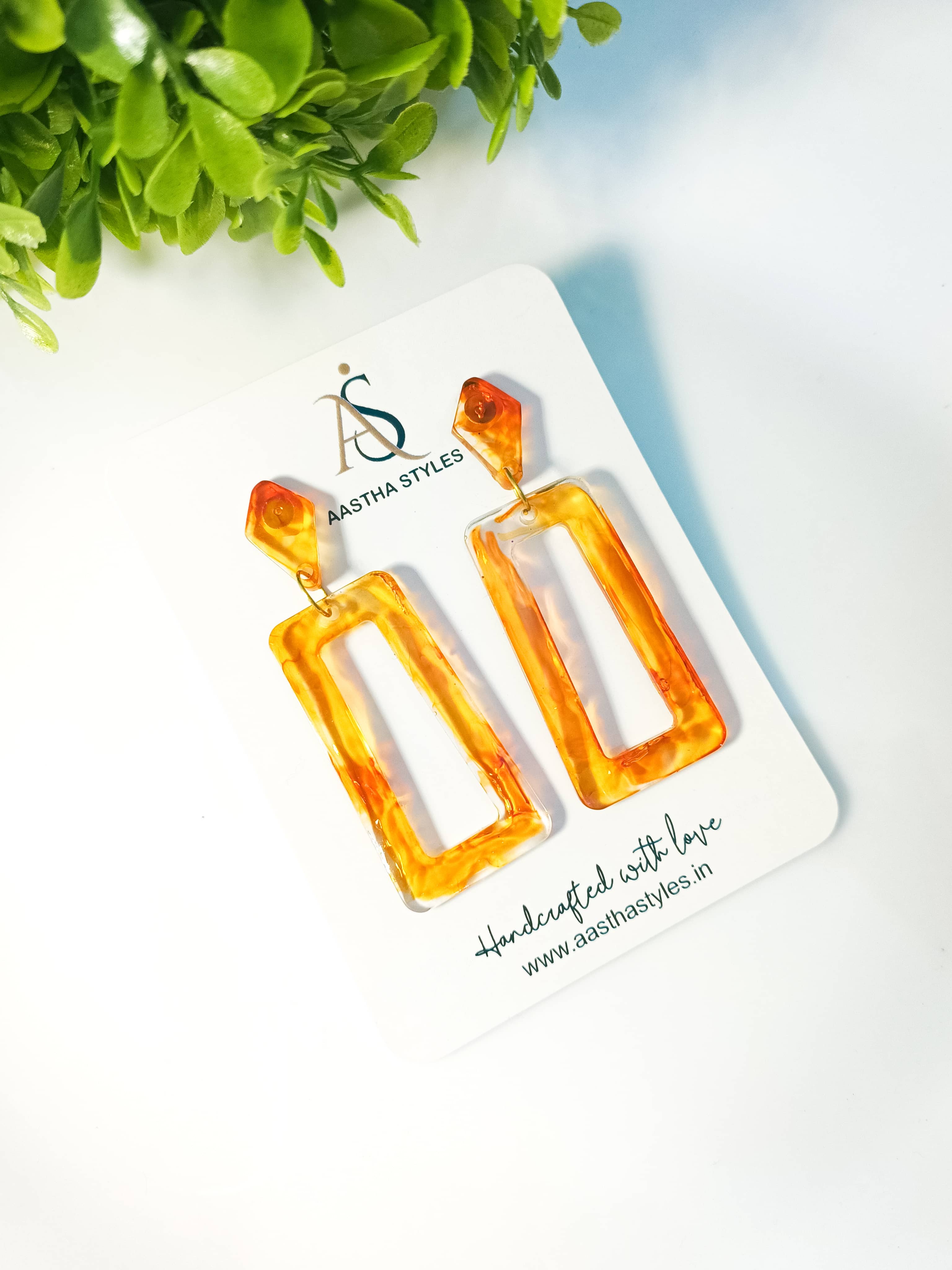 Amber Glow Rectangle Drop Earrings