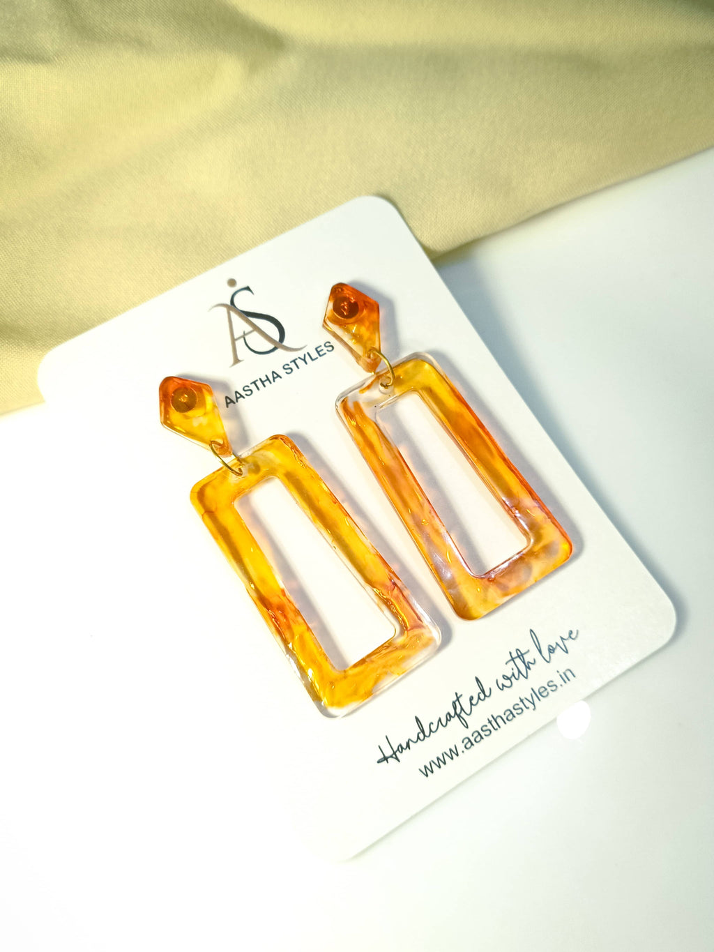 Amber Glow Rectangle Drop Earrings