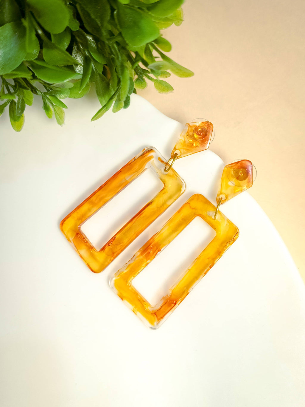 Amber Glow Rectangle Drop Earrings