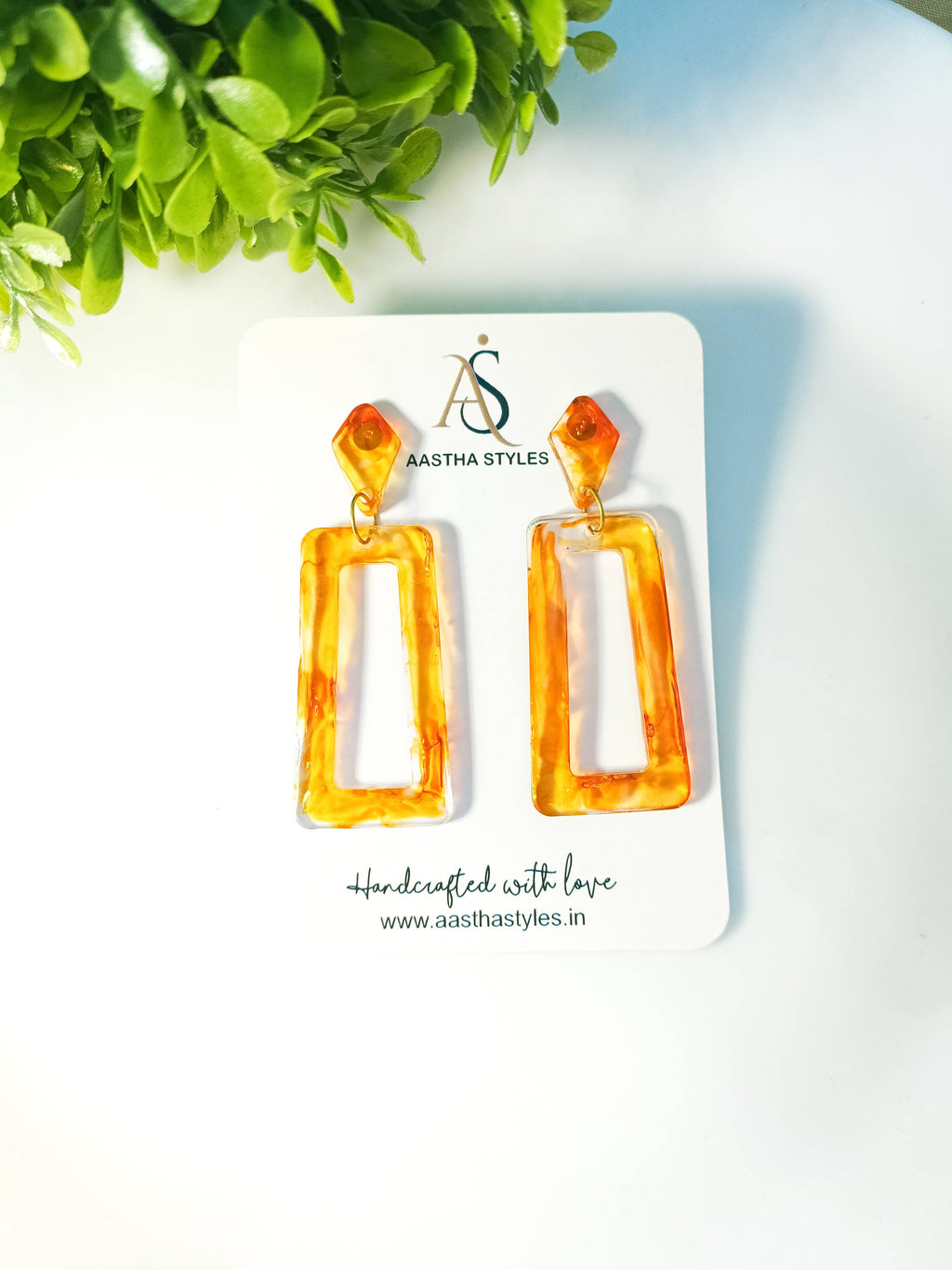 Amber Glow Rectangle Drop Earrings