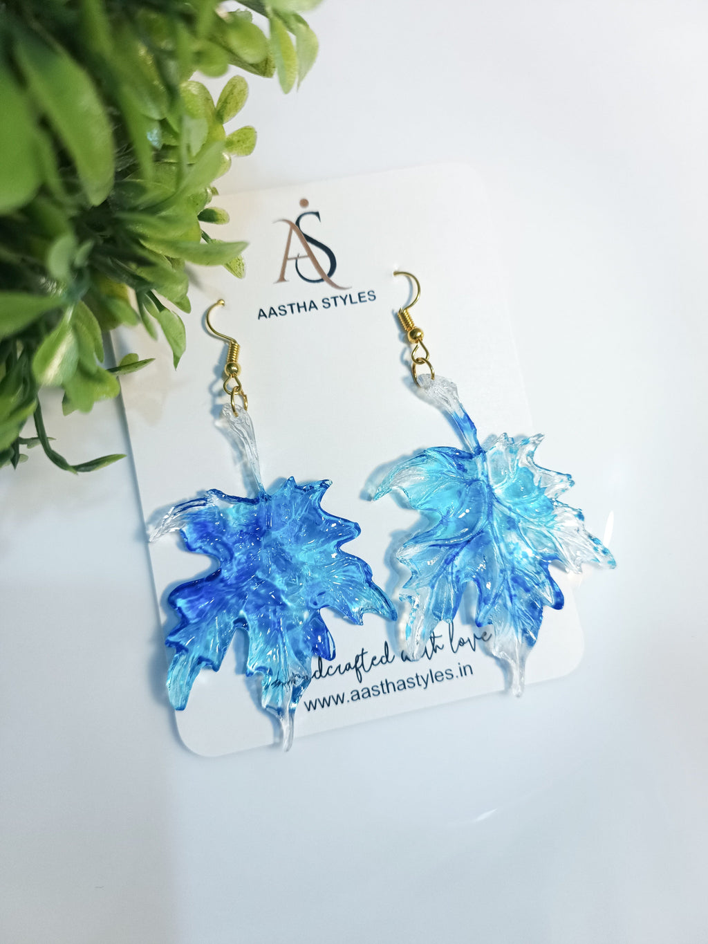 Blue Maple Leaf Resin Earrings
