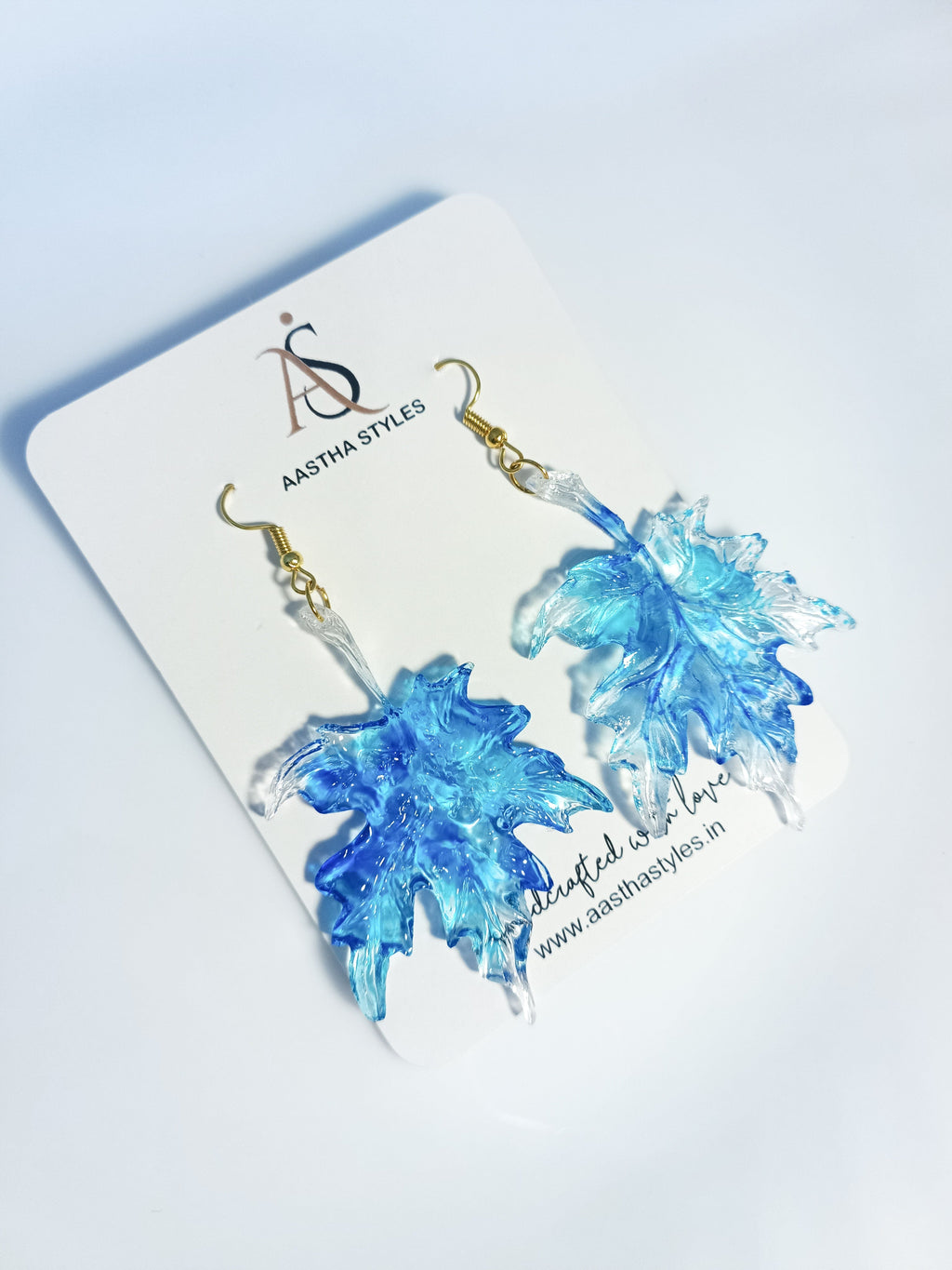 Blue Maple Leaf Resin Earrings