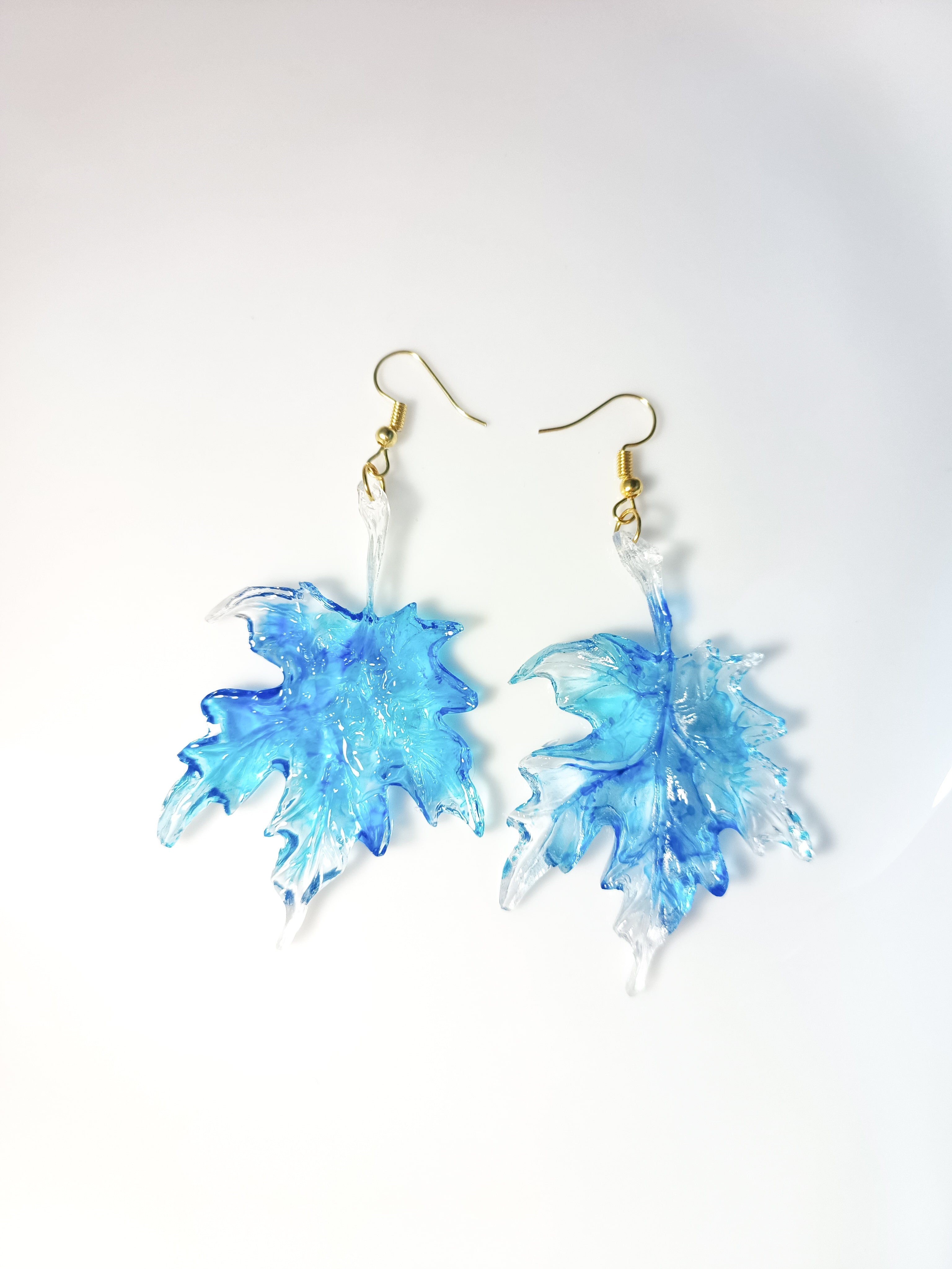Blue Maple Leaf Resin Earrings
