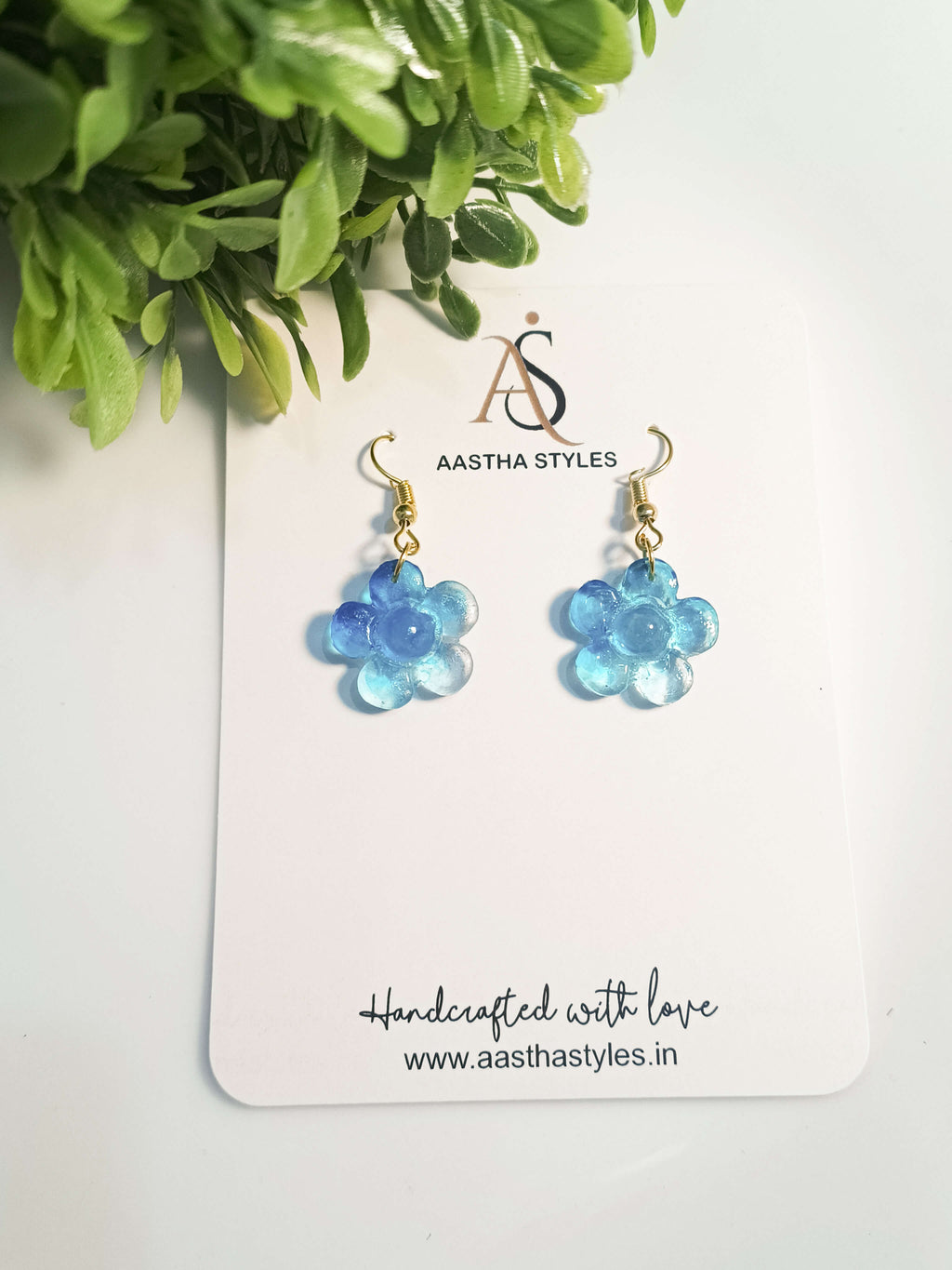 Blue Resin Blossom Earrings