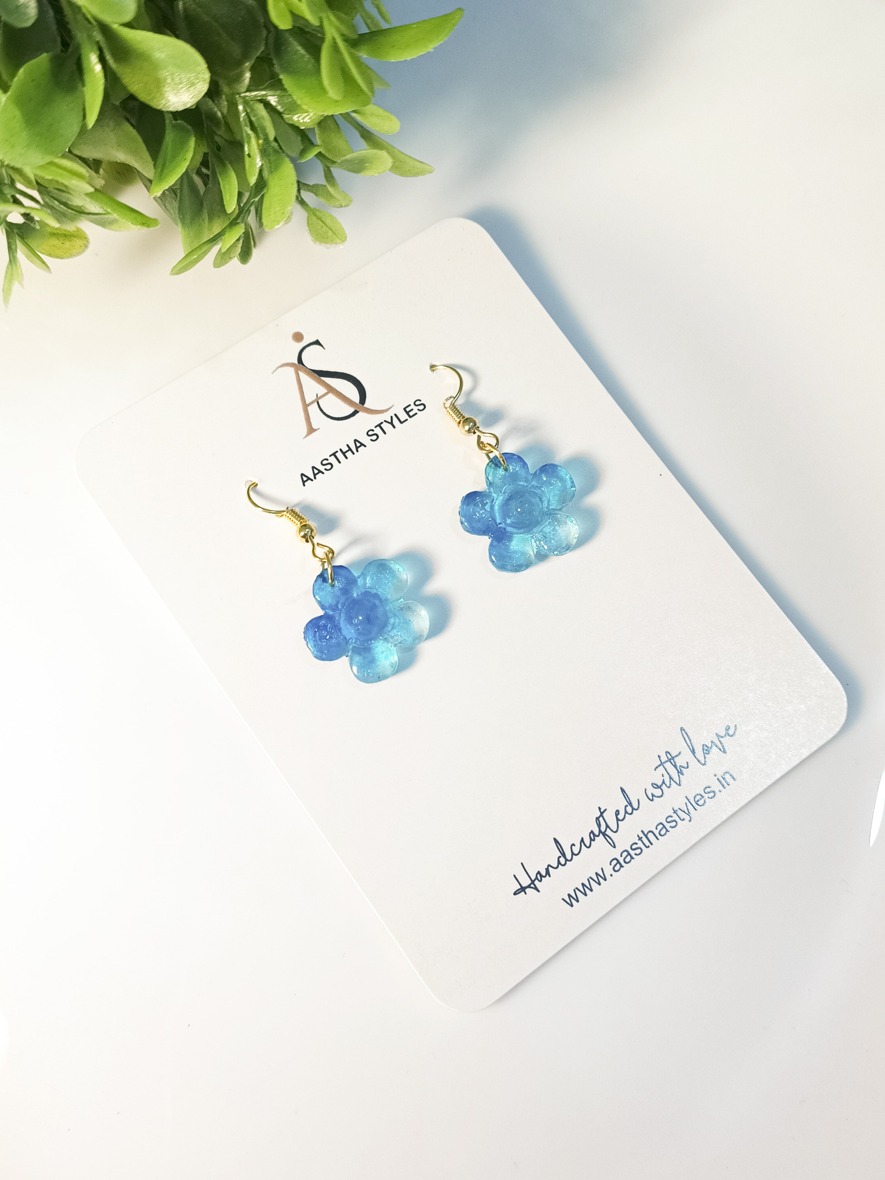Blue Resin Blossom Earrings