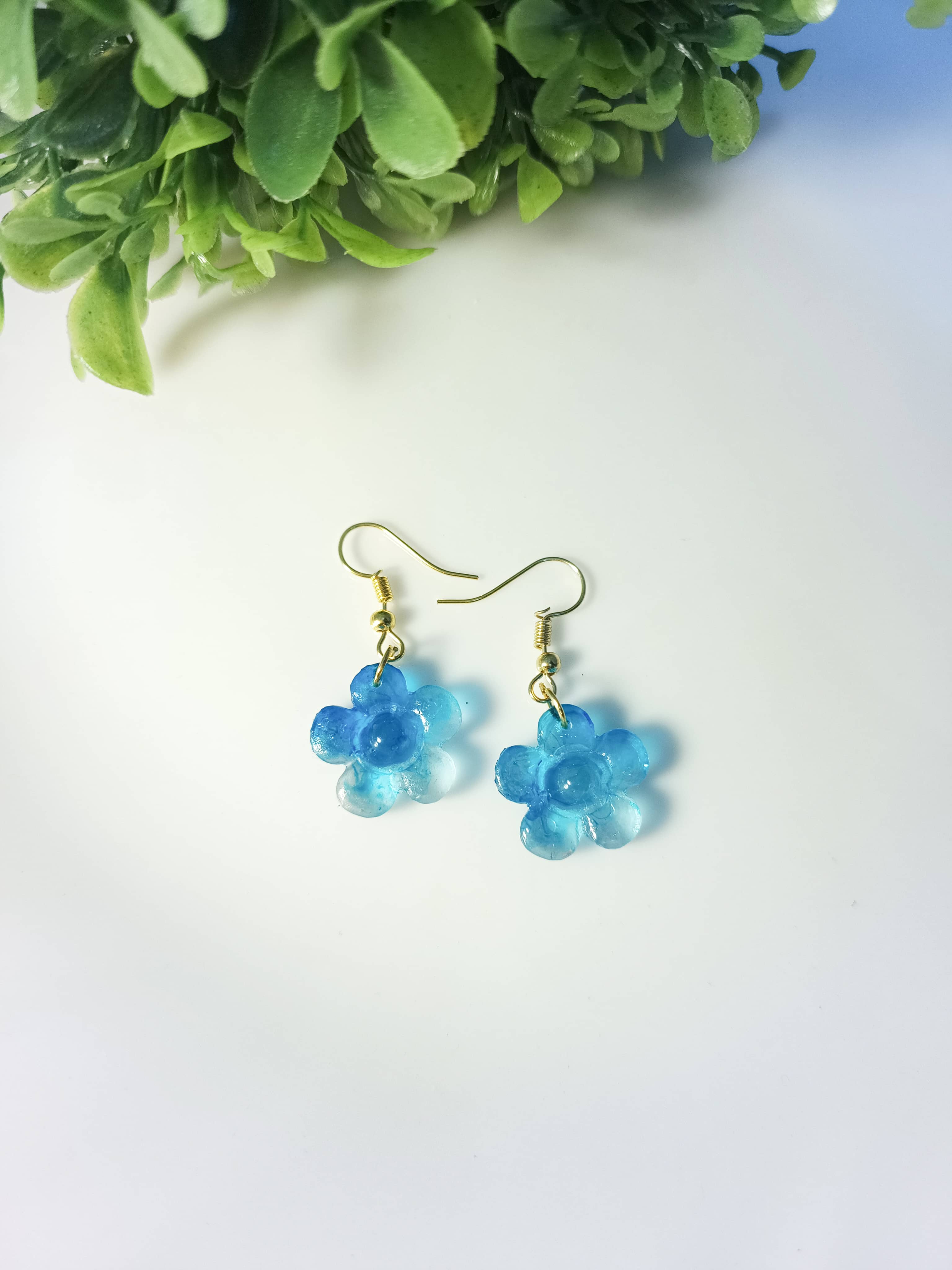 Blue Resin Blossom Earrings
