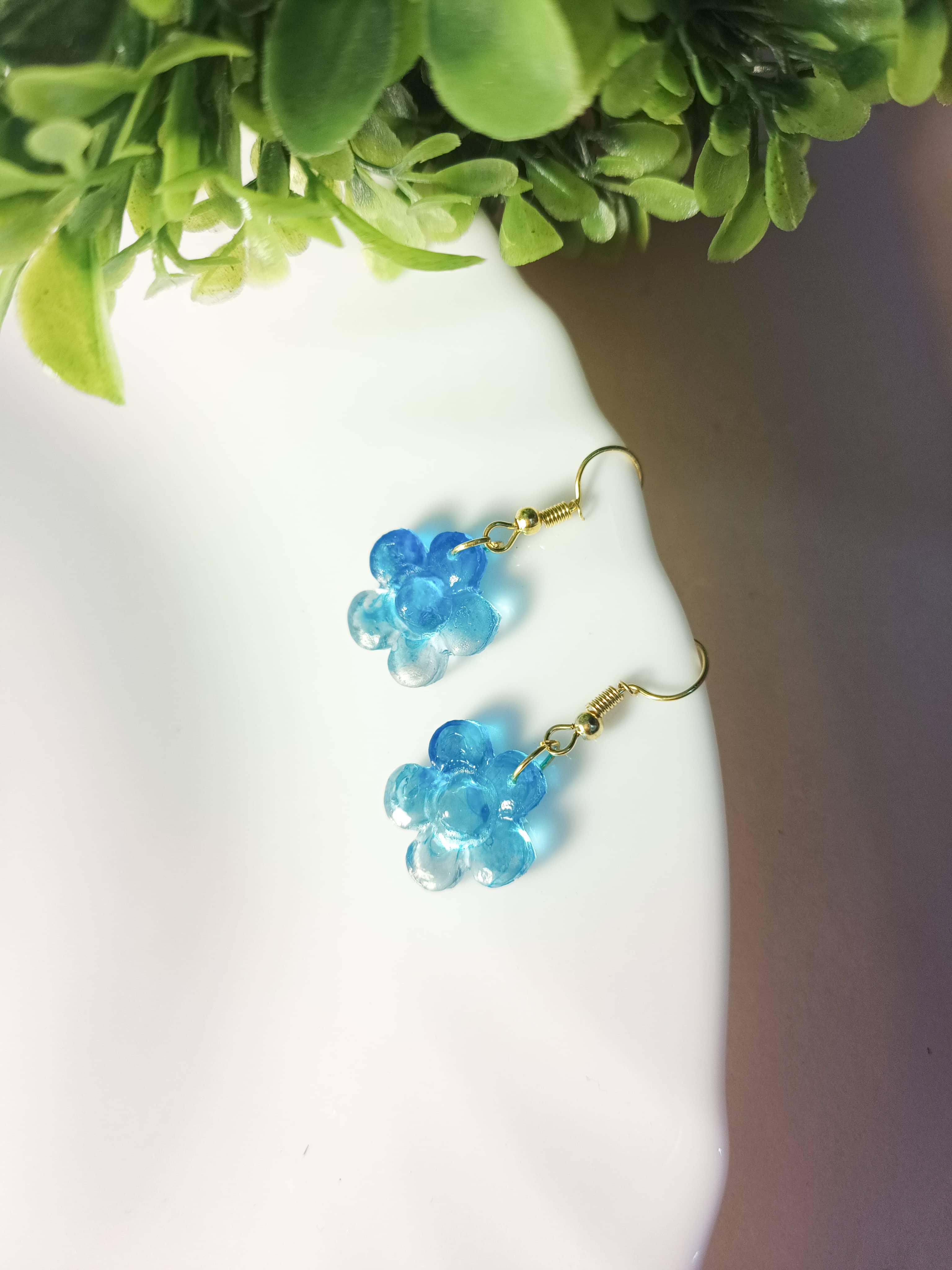Blue Resin Blossom Earrings