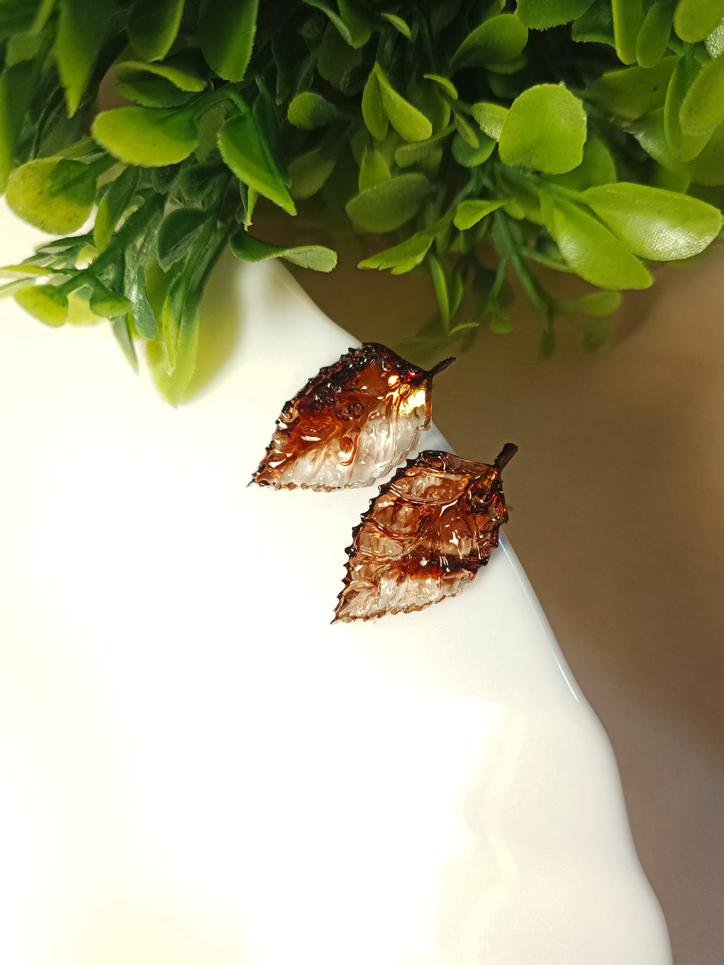 Brown Autumn Leaf Resin Studs