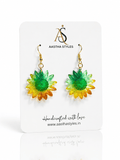 Green–Yellow Sunflower Resin Earrings