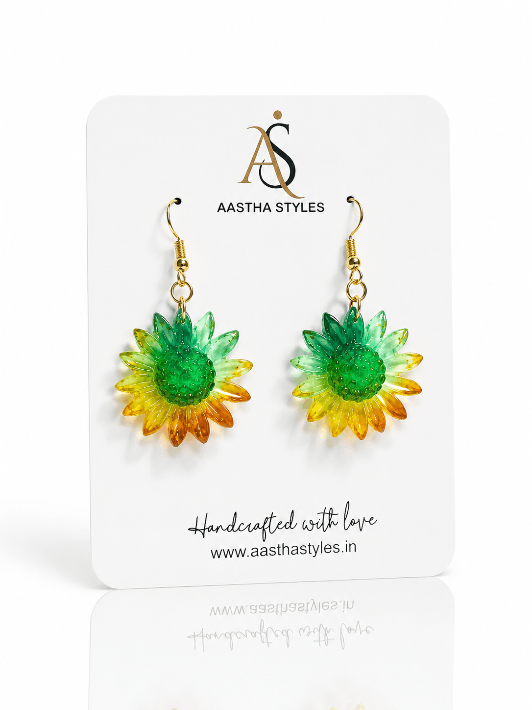 Green–Yellow Sunflower Resin Earrings