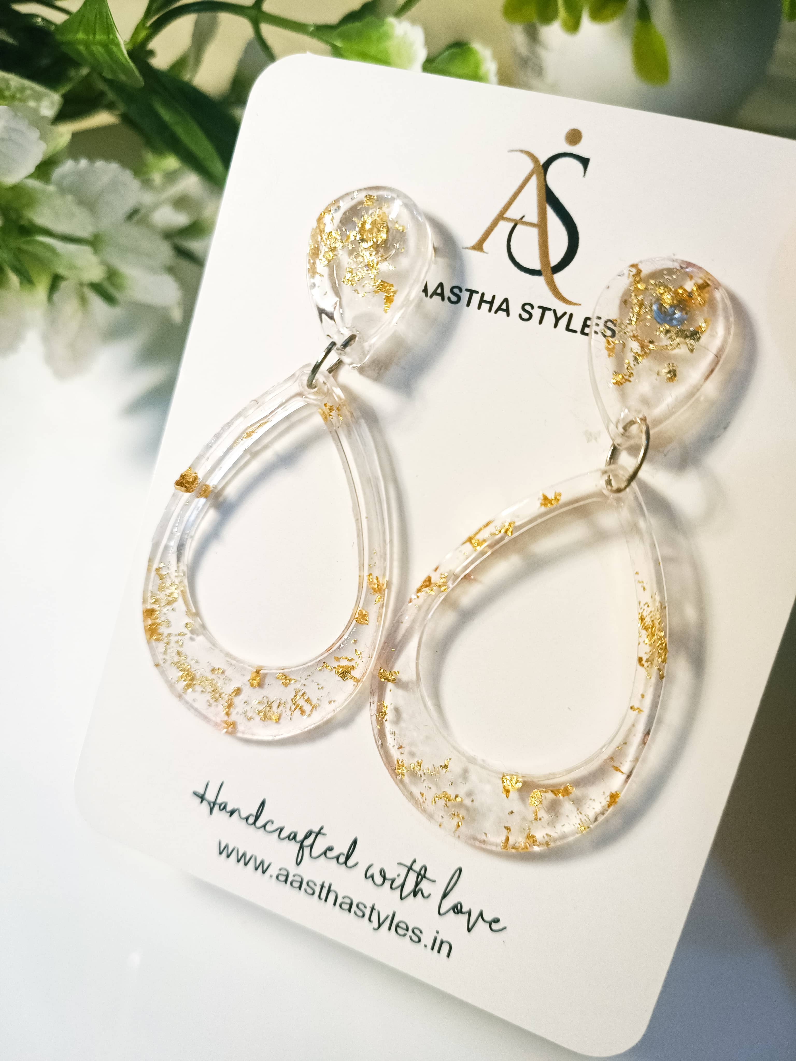Golden Mist Teardrop Resin Earrings