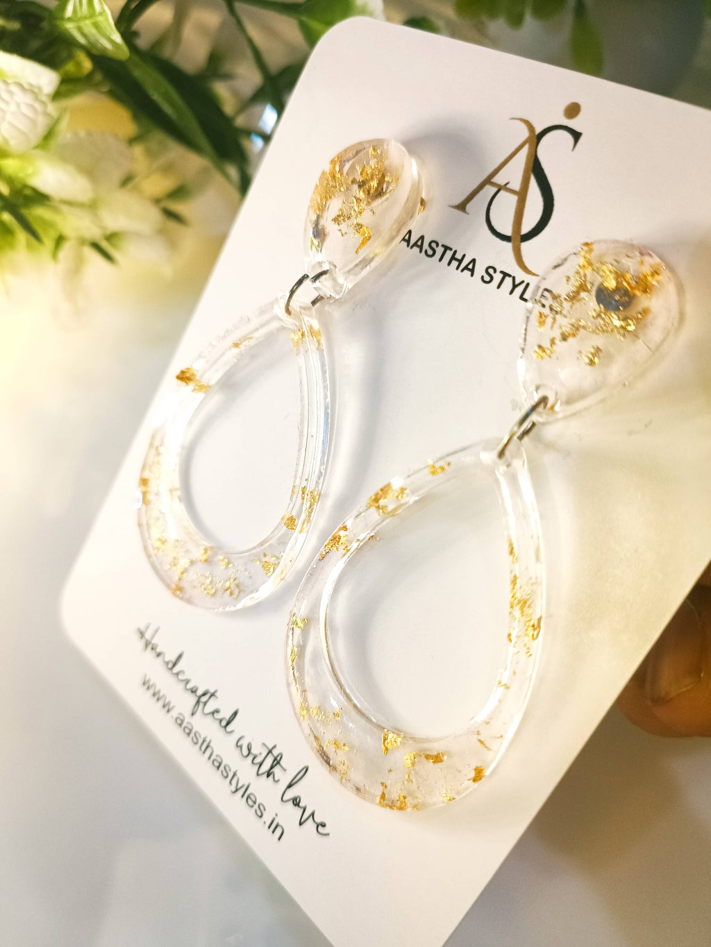 Golden Mist Teardrop Resin Earrings