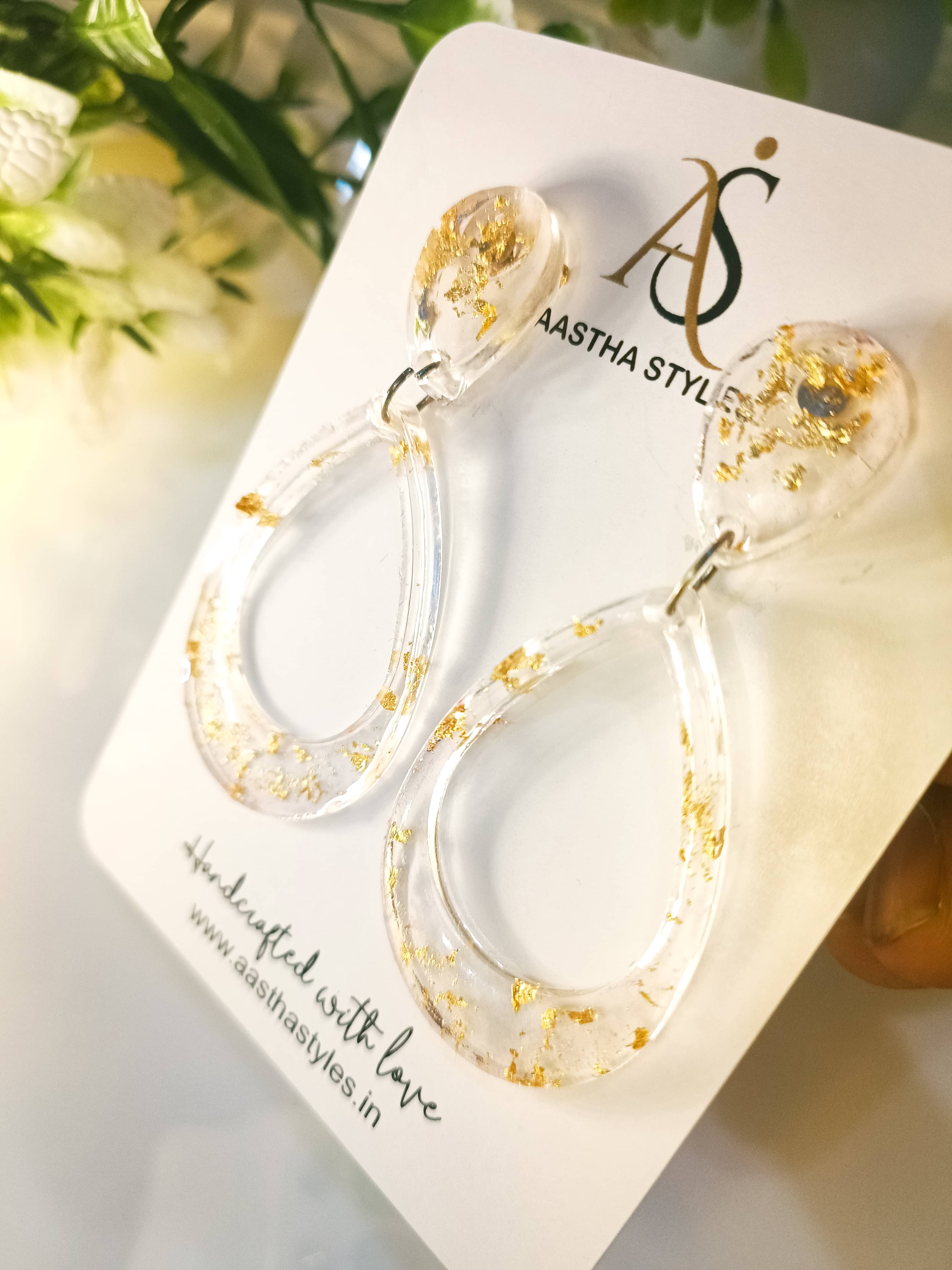 Golden Mist Teardrop Resin Earrings