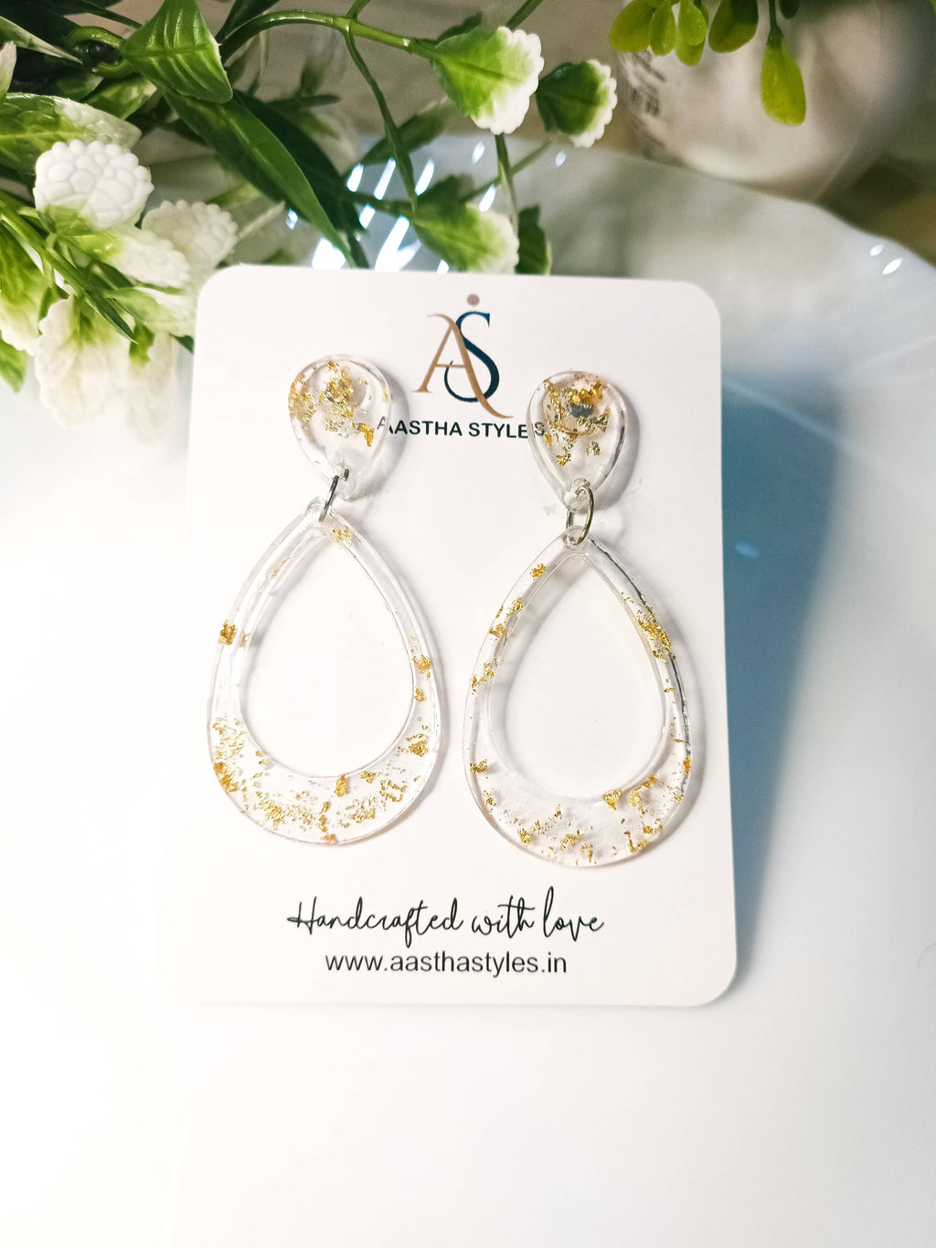 Golden Mist Teardrop Resin Earrings