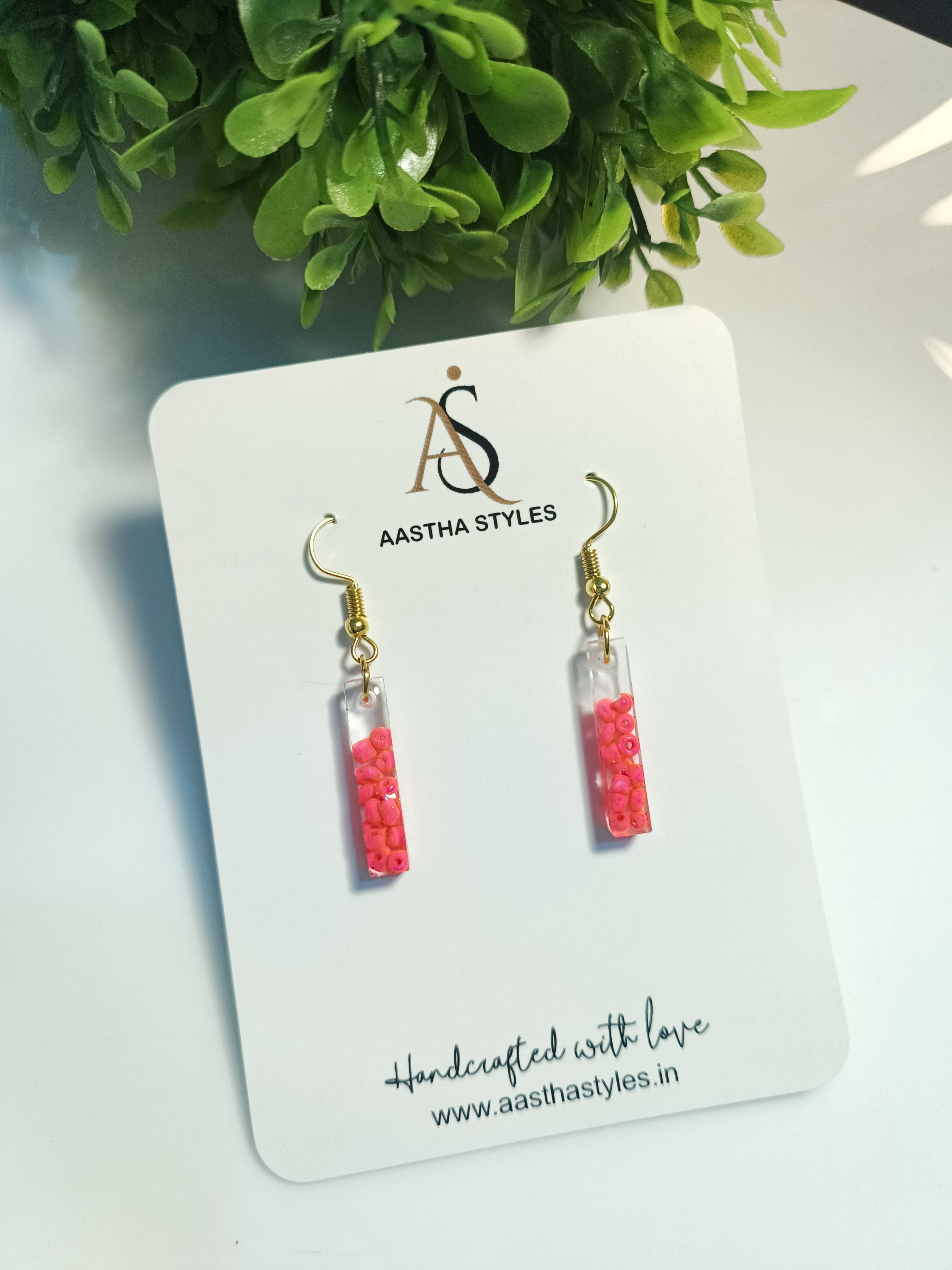 Clear Tube Pink Bead Resin Earrings