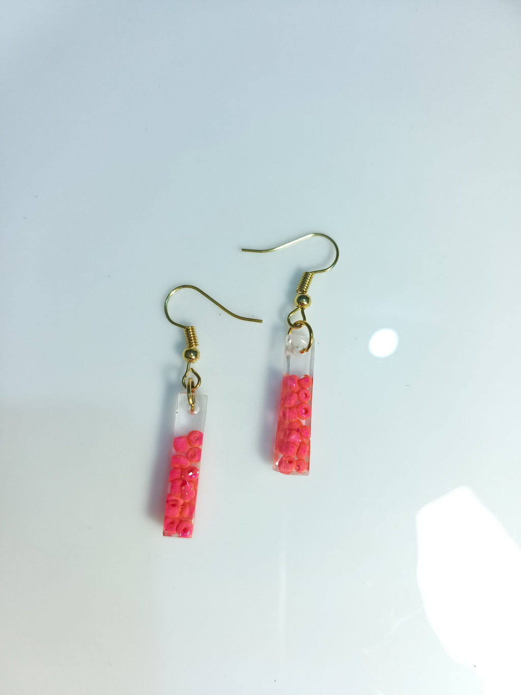 Clear Tube Pink Bead Resin Earrings