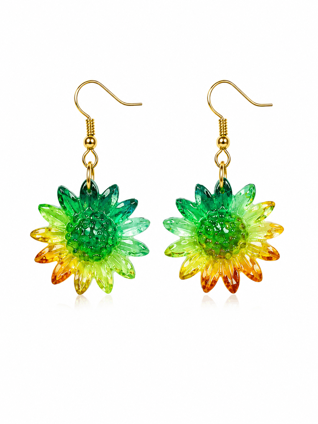 Green–Yellow Sunflower Resin Earrings