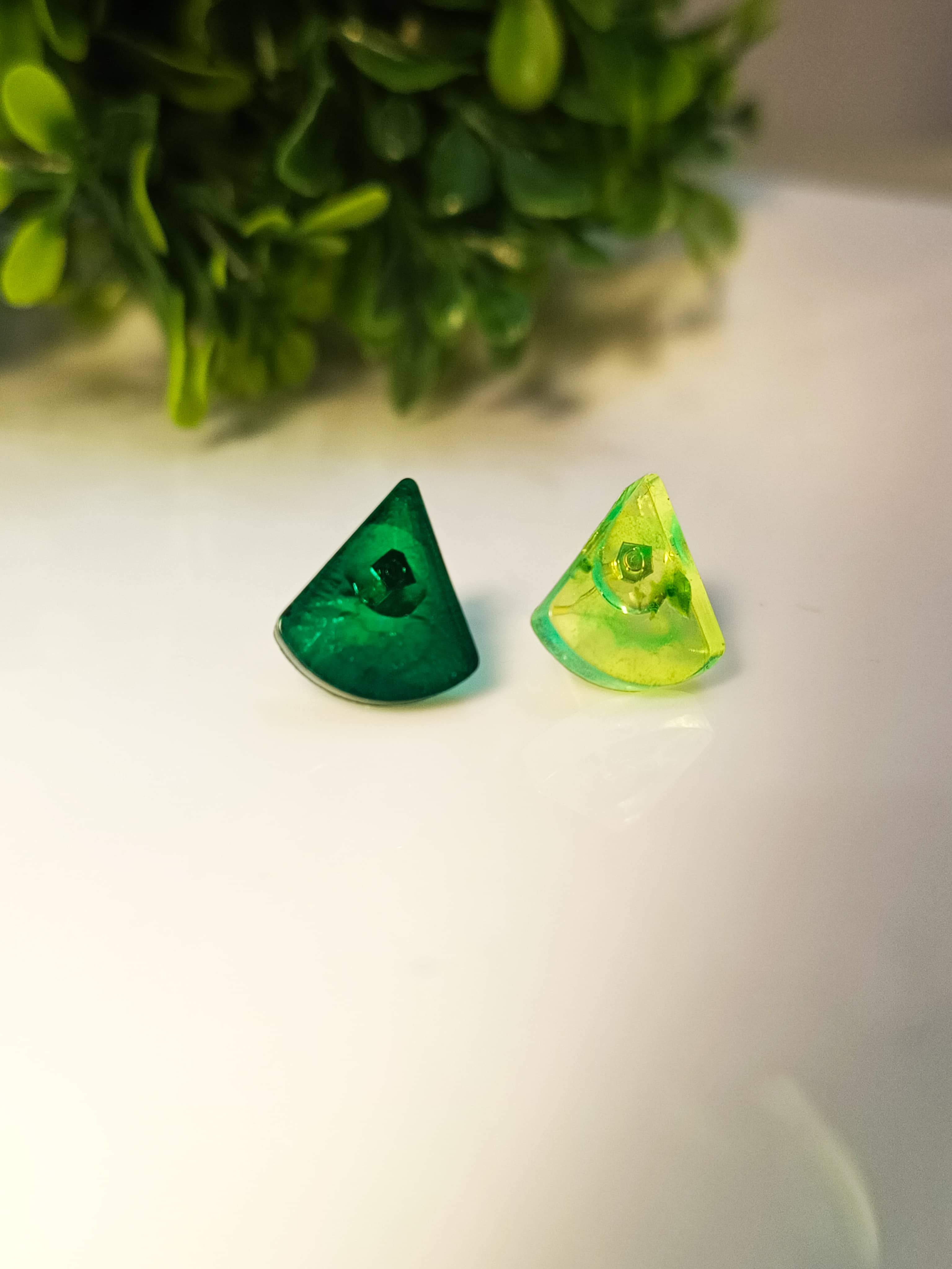 Green & Lime Triangle Resin Studs