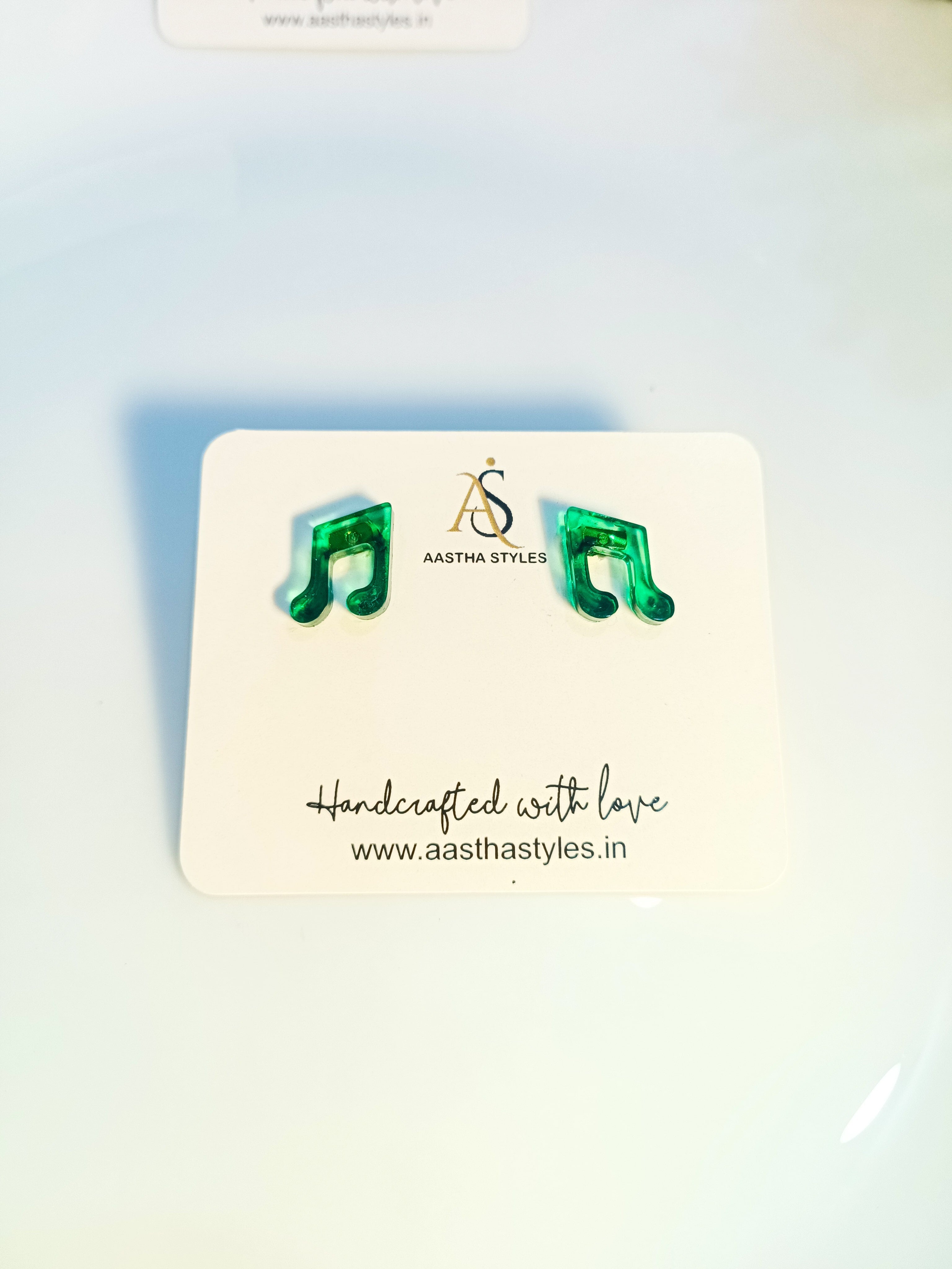 Green Music Note Resin Studs