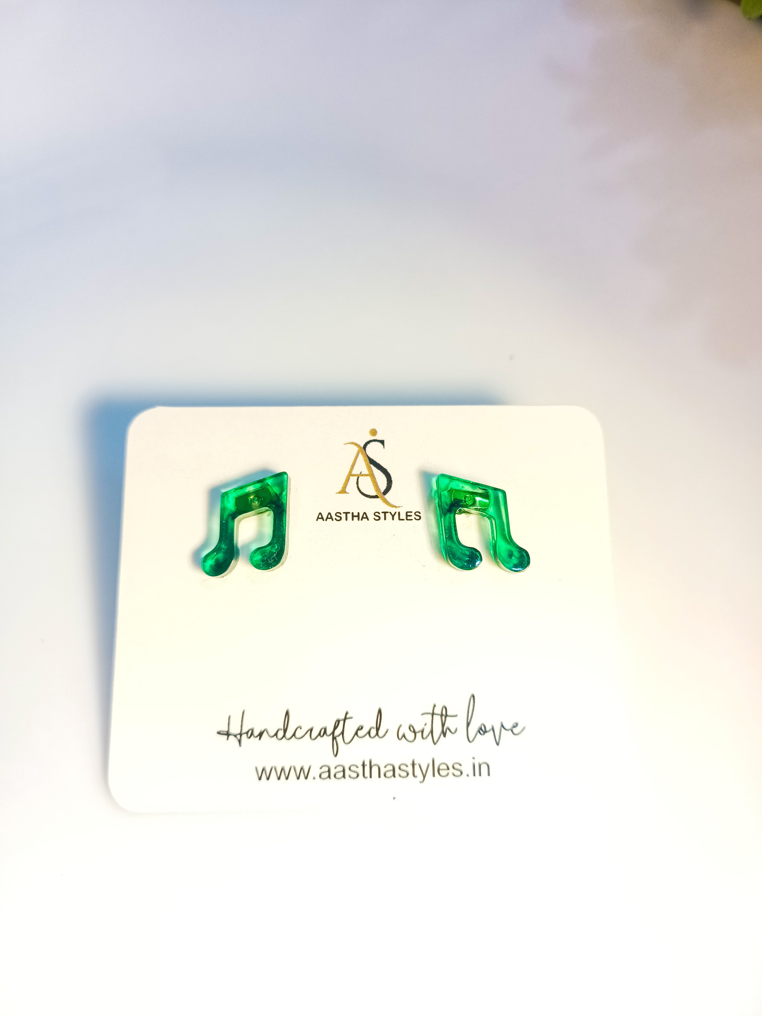 Green Music Note Resin Studs