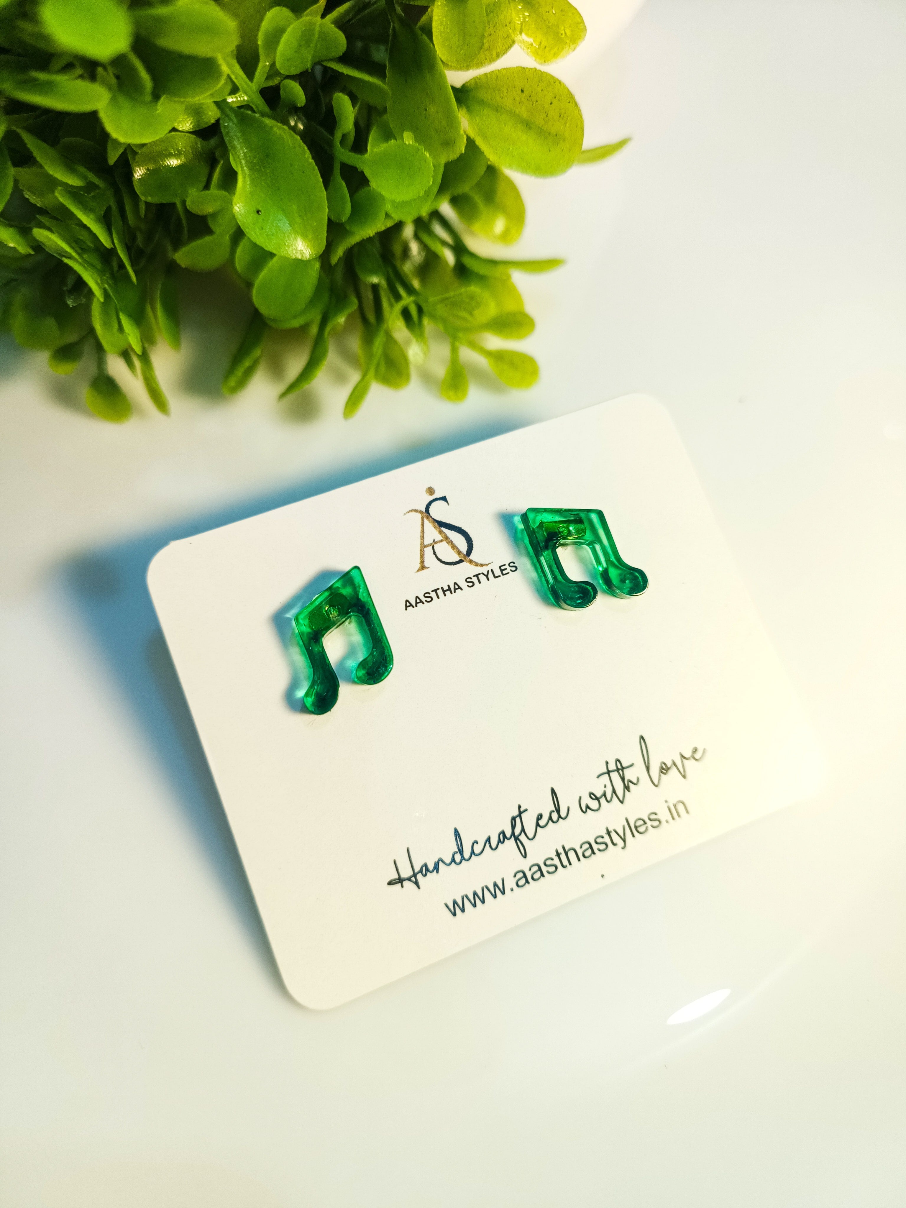 Green Music Note Resin Studs