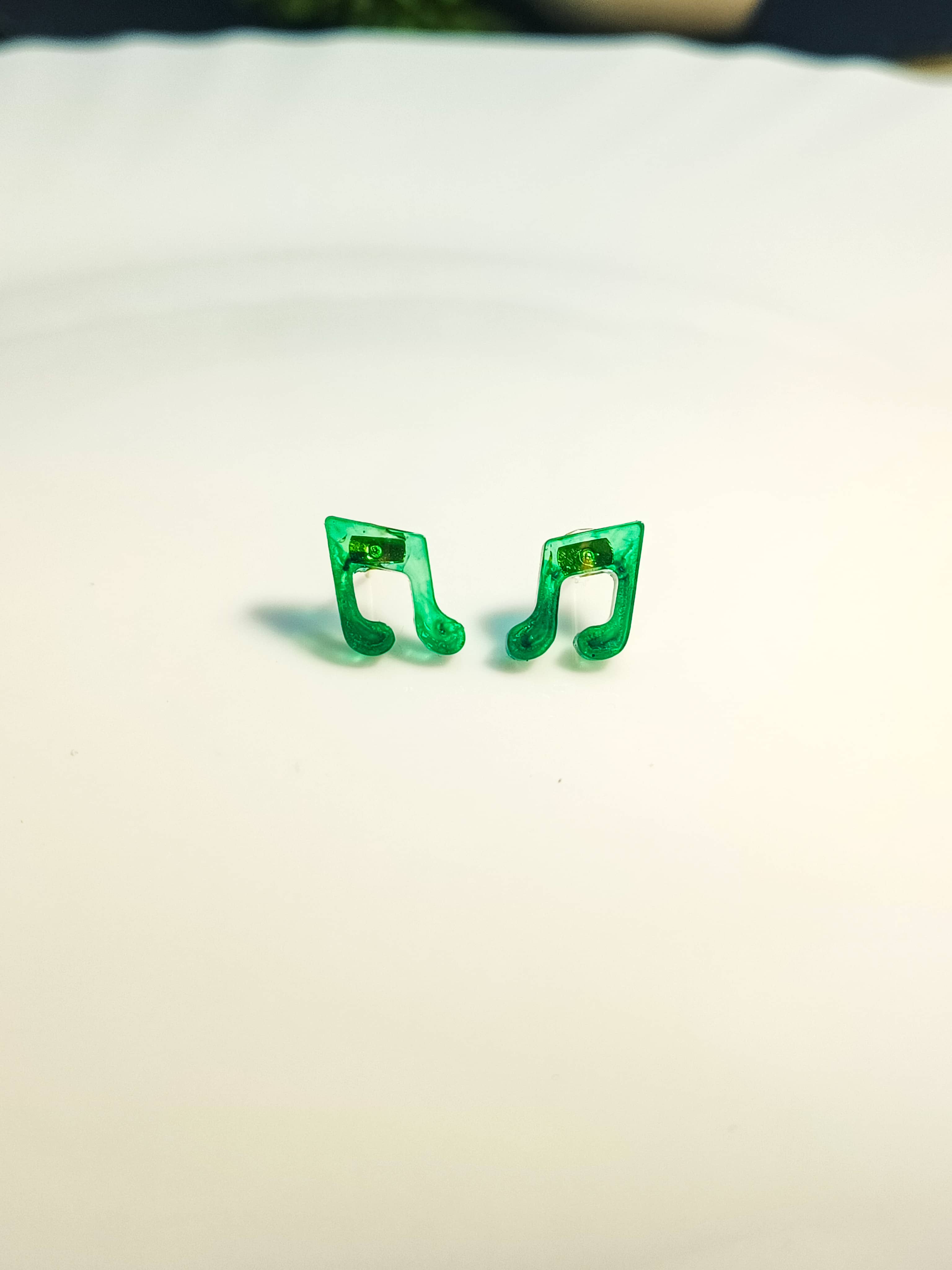 Green Music Note Resin Studs