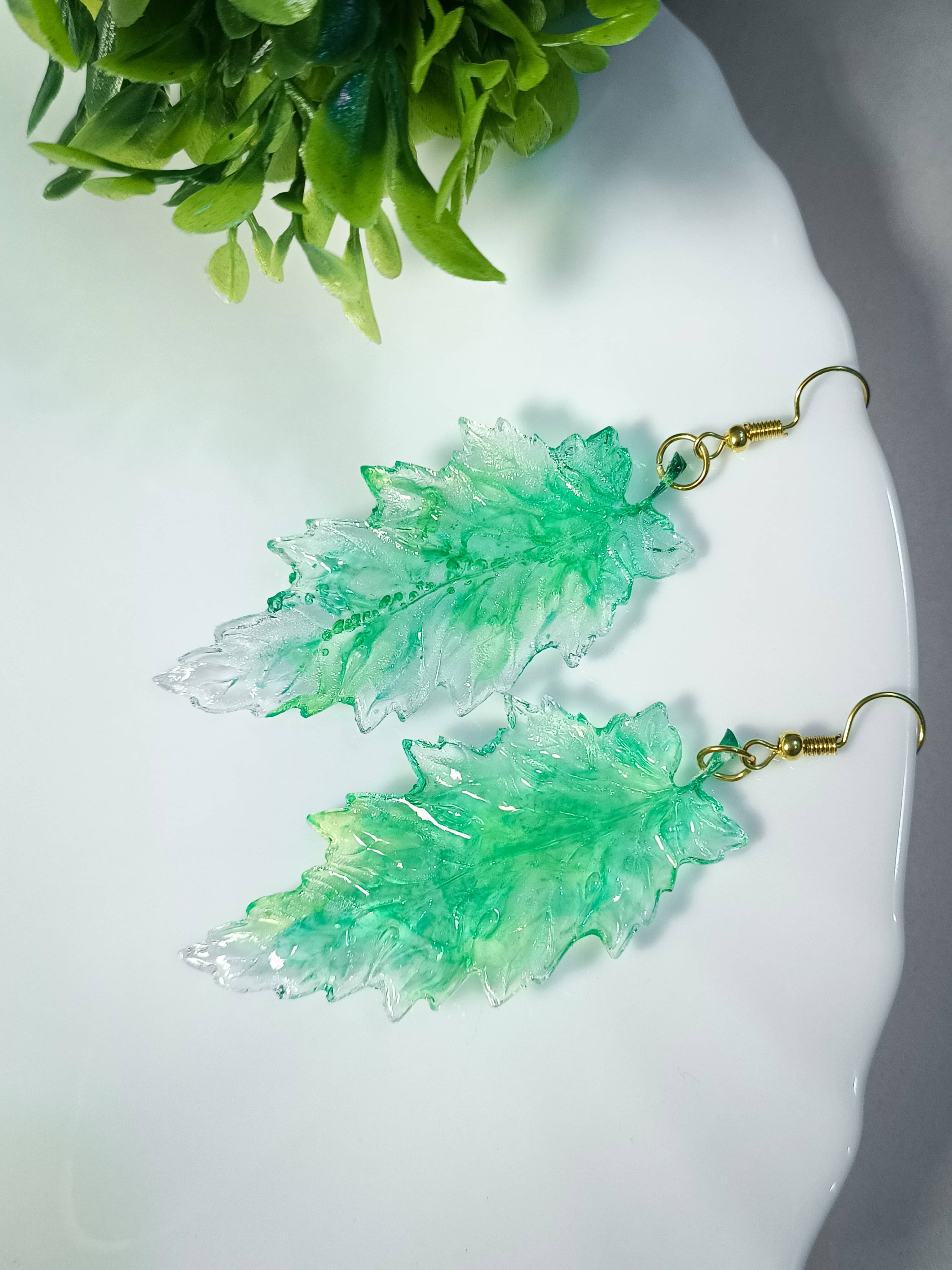 Mint Frost Leaf Earrings