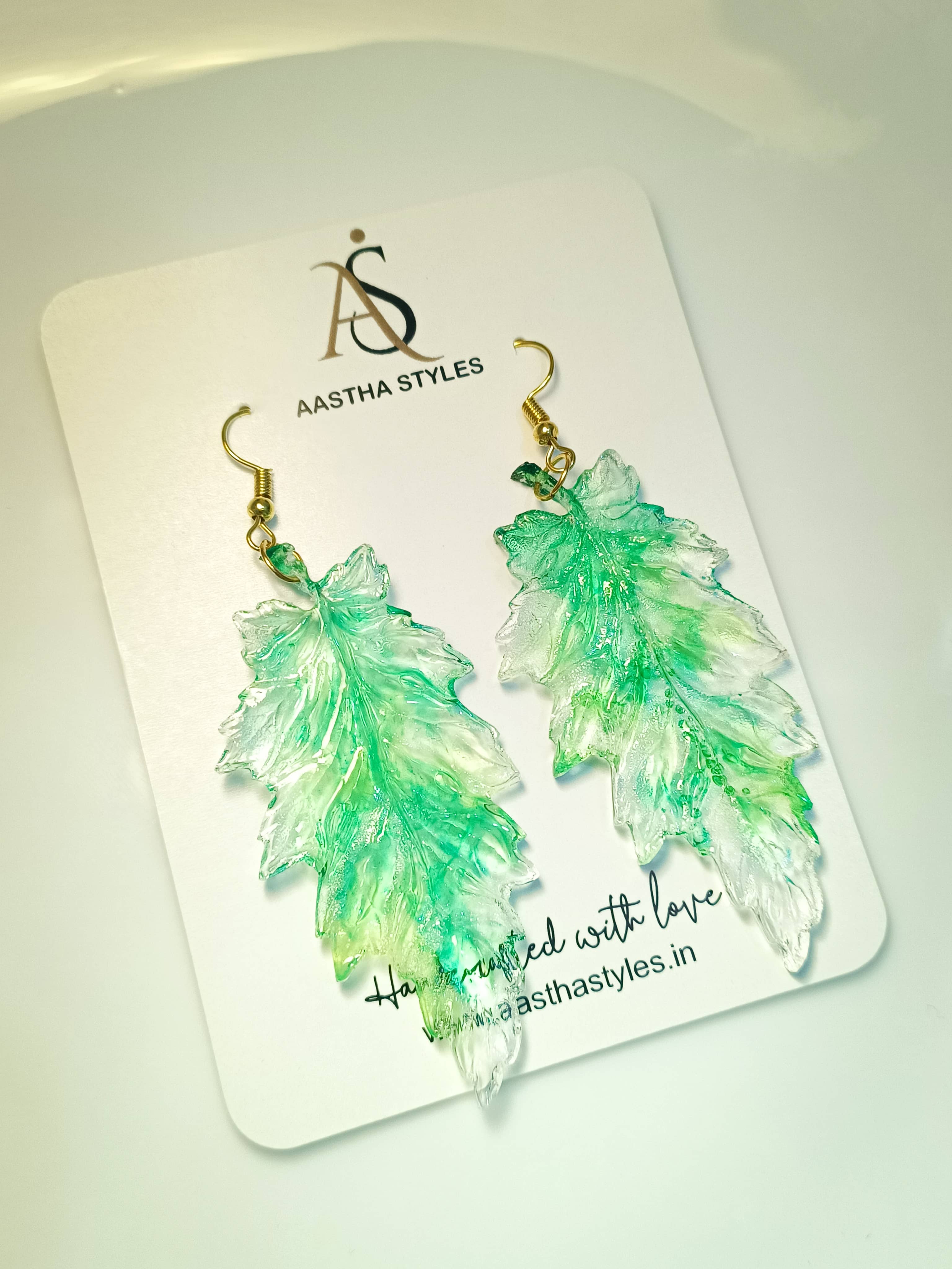 Mint Frost Leaf Earrings