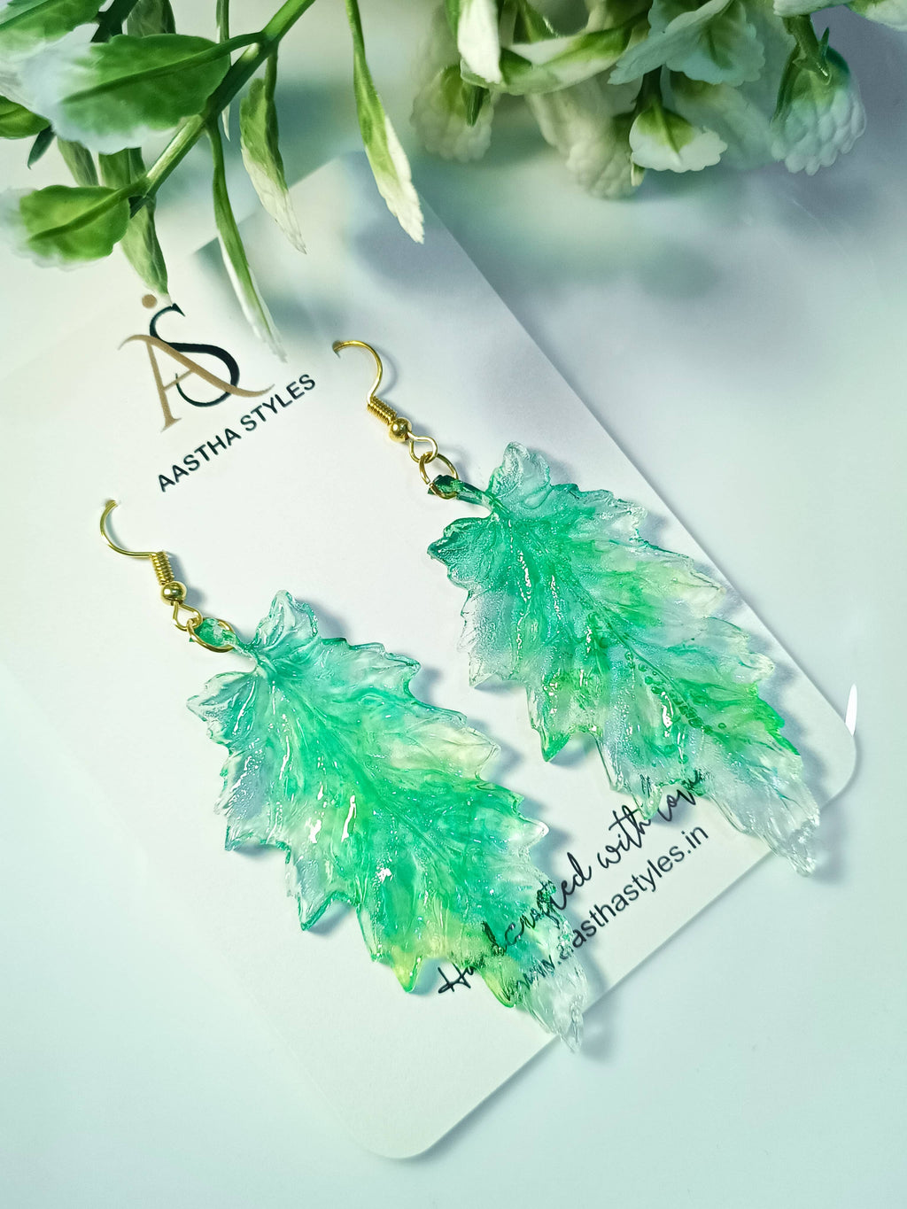 Mint Frost Leaf Earrings