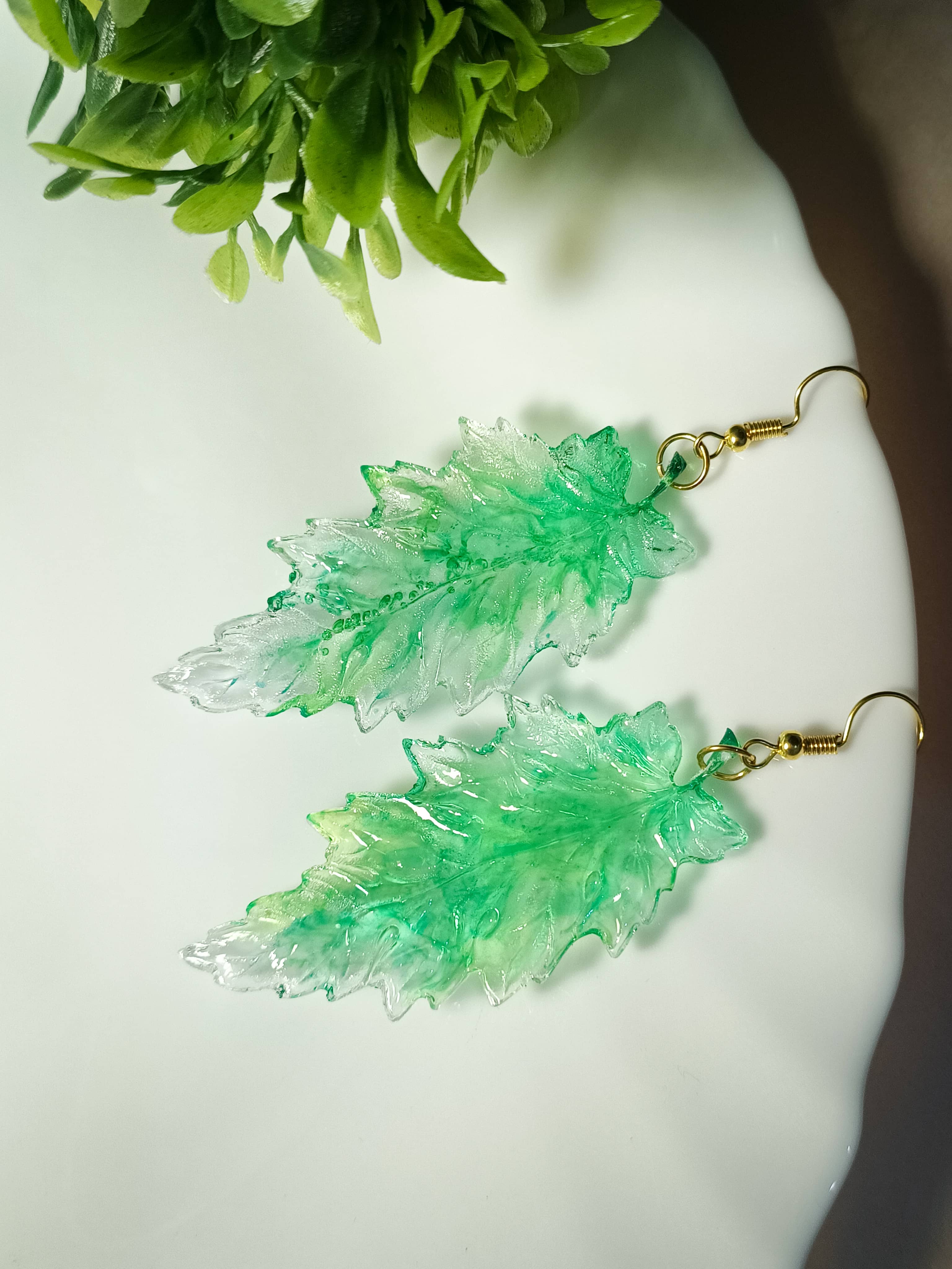 Mint Frost Leaf Earrings