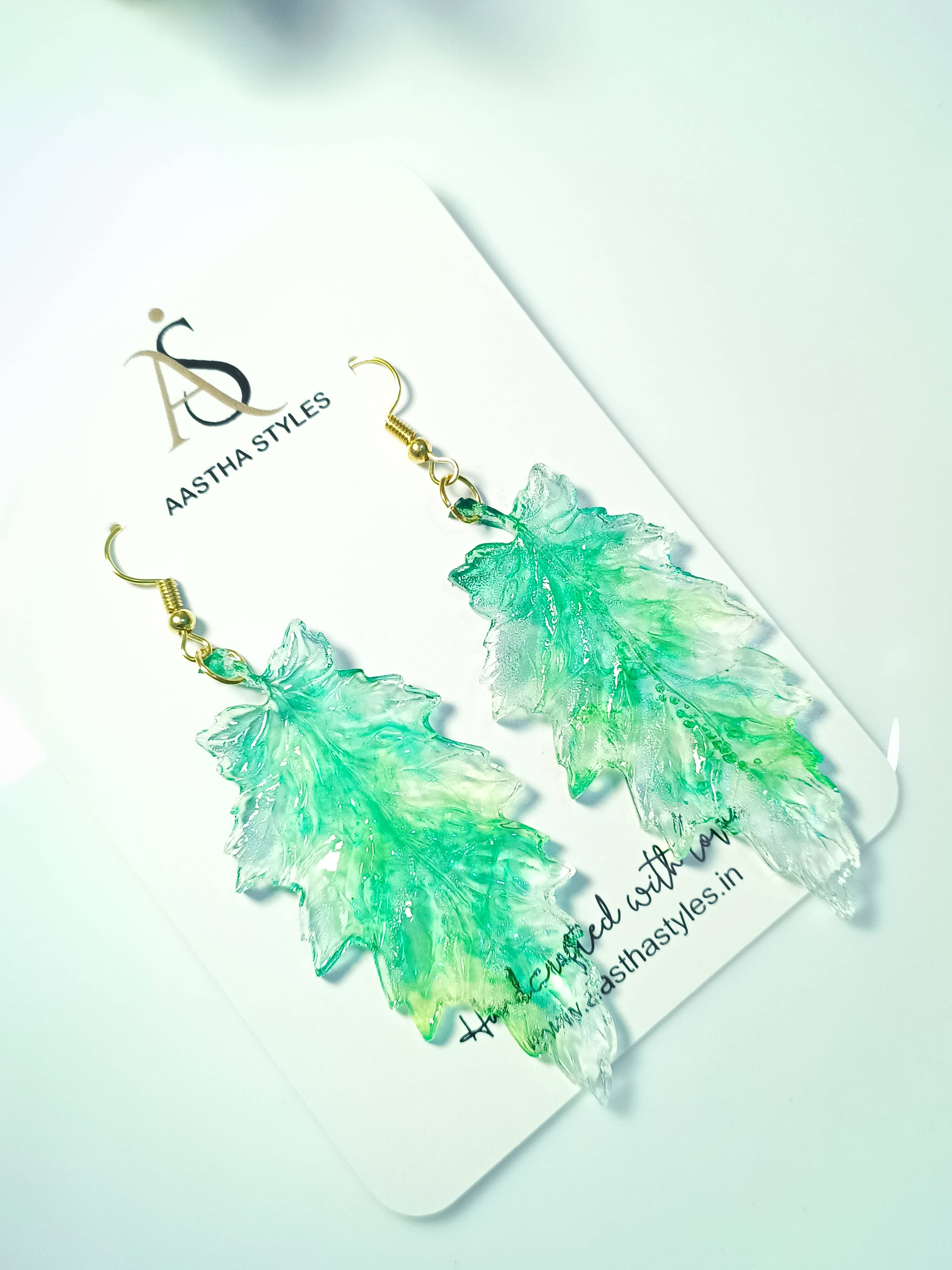 Mint Frost Leaf Earrings