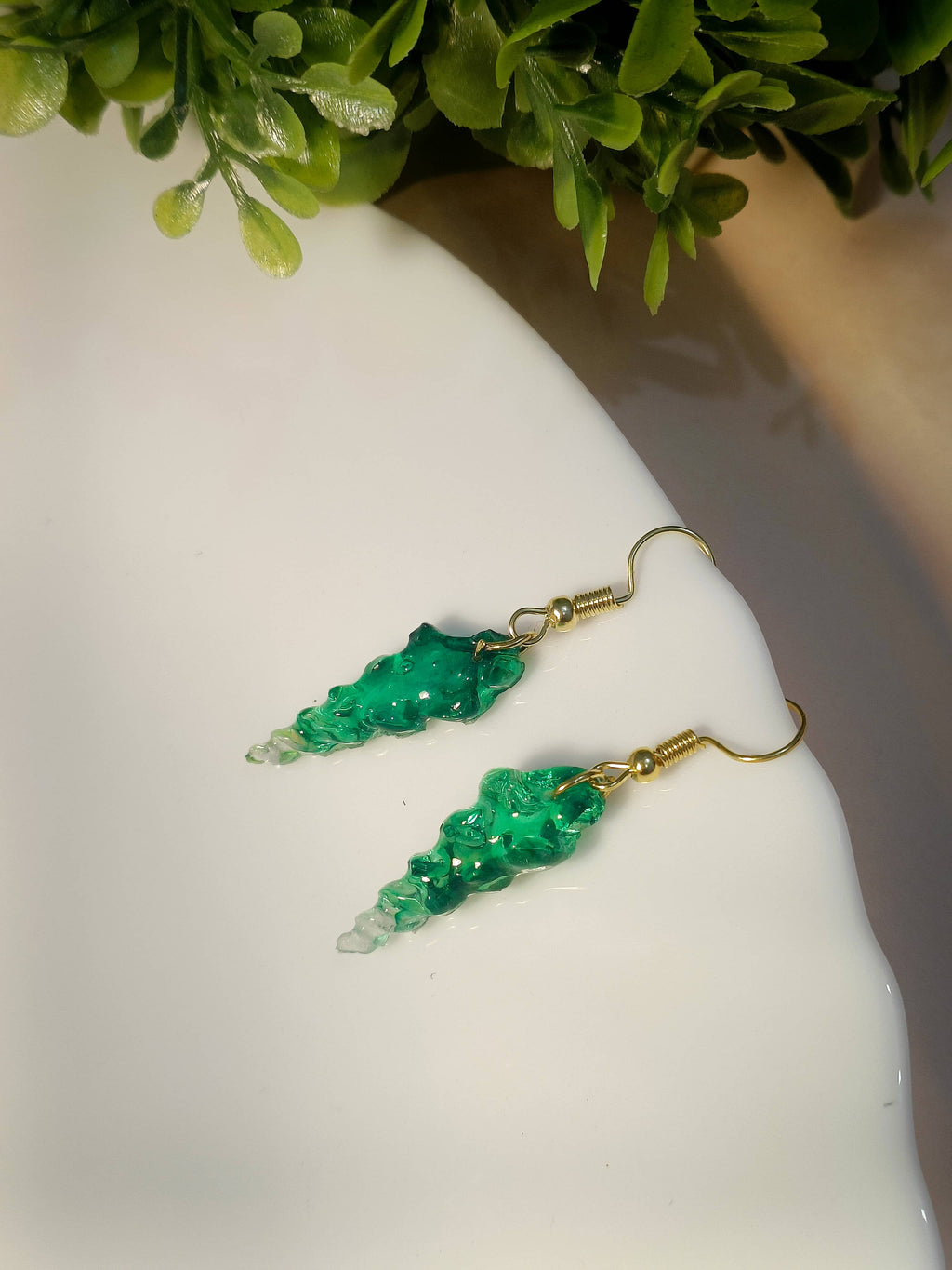 Emerald Spiral Resin Earrings