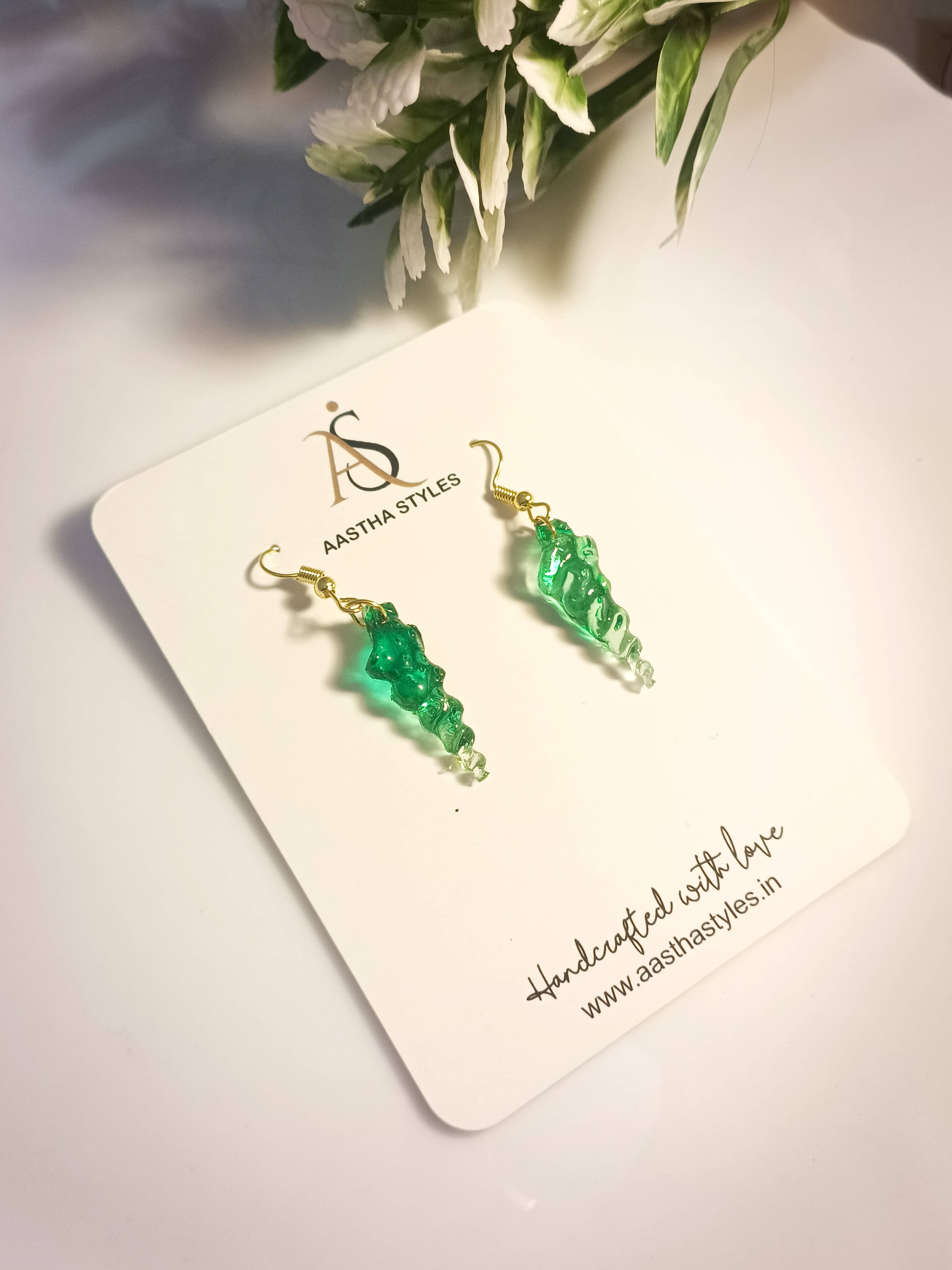 Emerald Spiral Resin Earrings