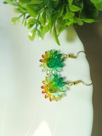 Green–Yellow Sunflower Resin Earrings