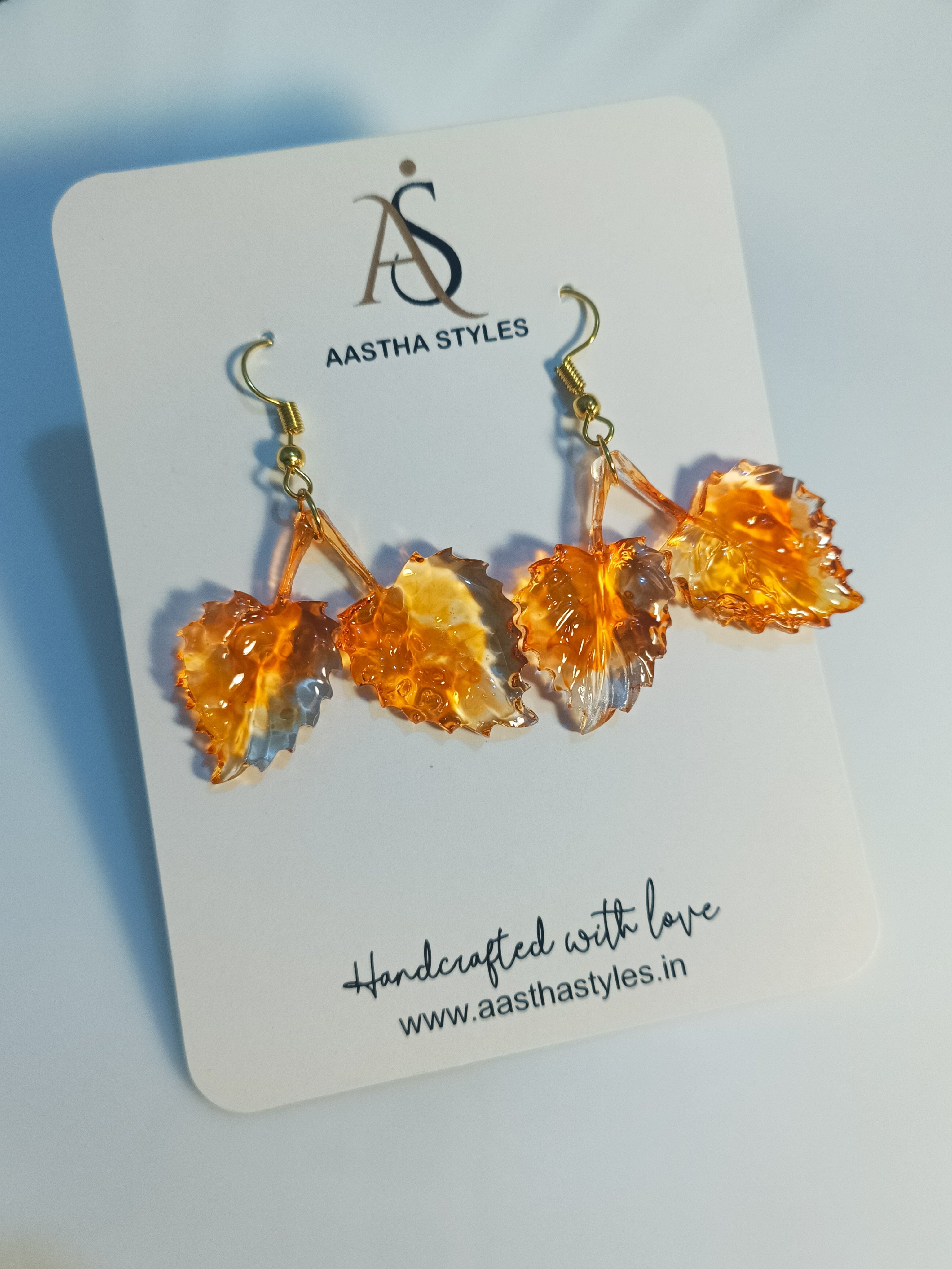Orange Autumn Leaf Resin Earrings