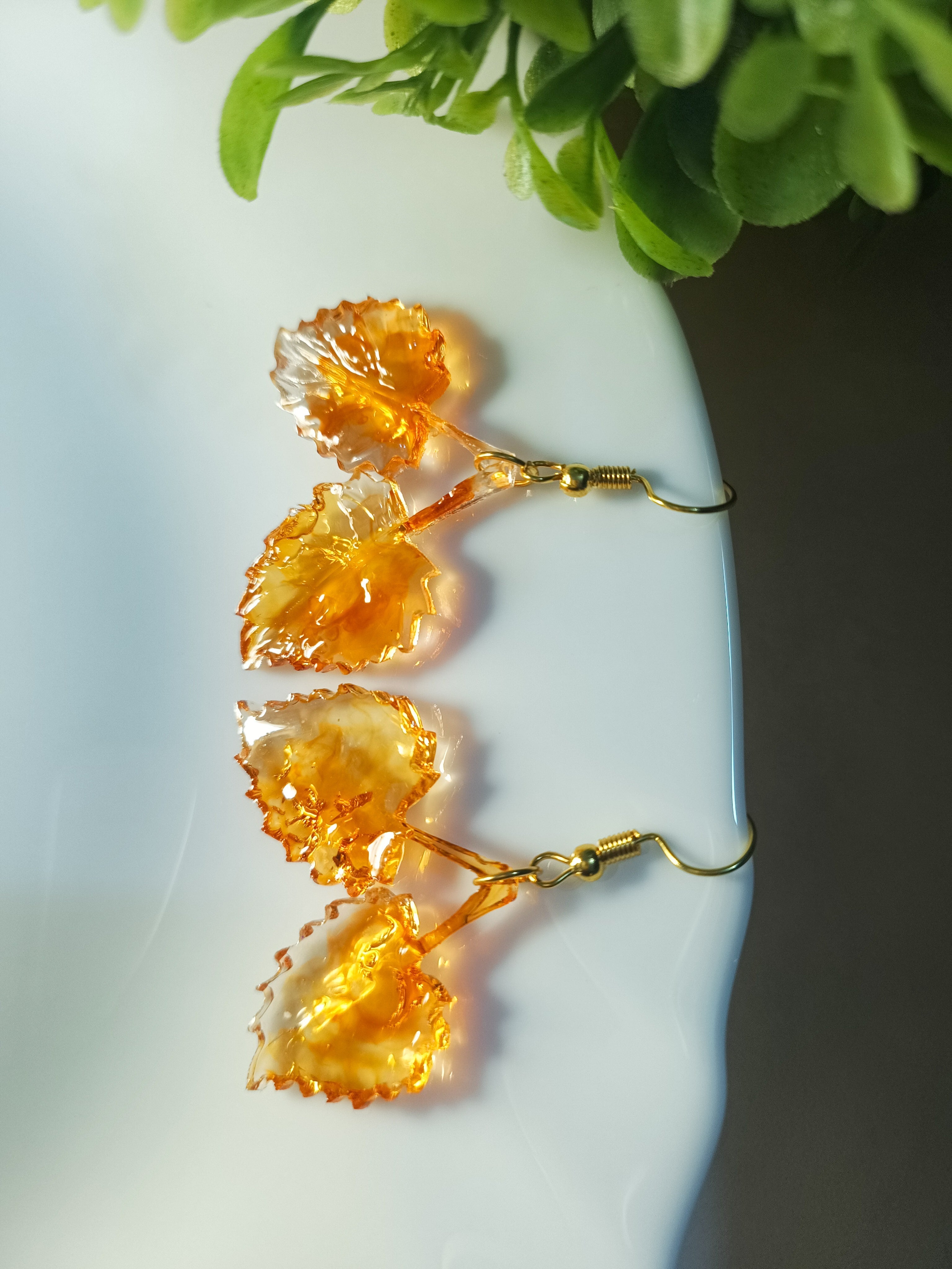 Orange Autumn Leaf Resin Earrings
