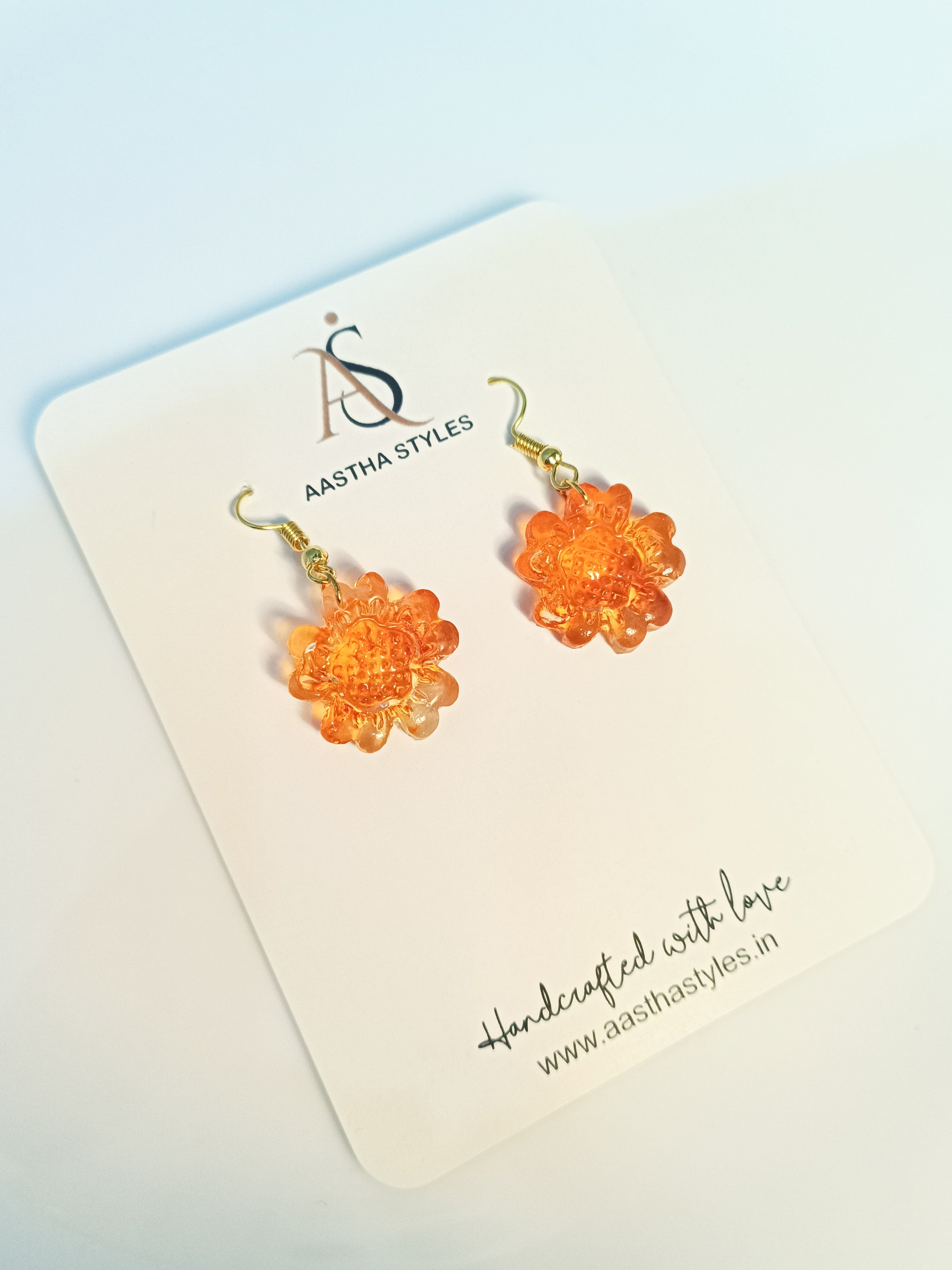 Orange Resin Blossom Earrings