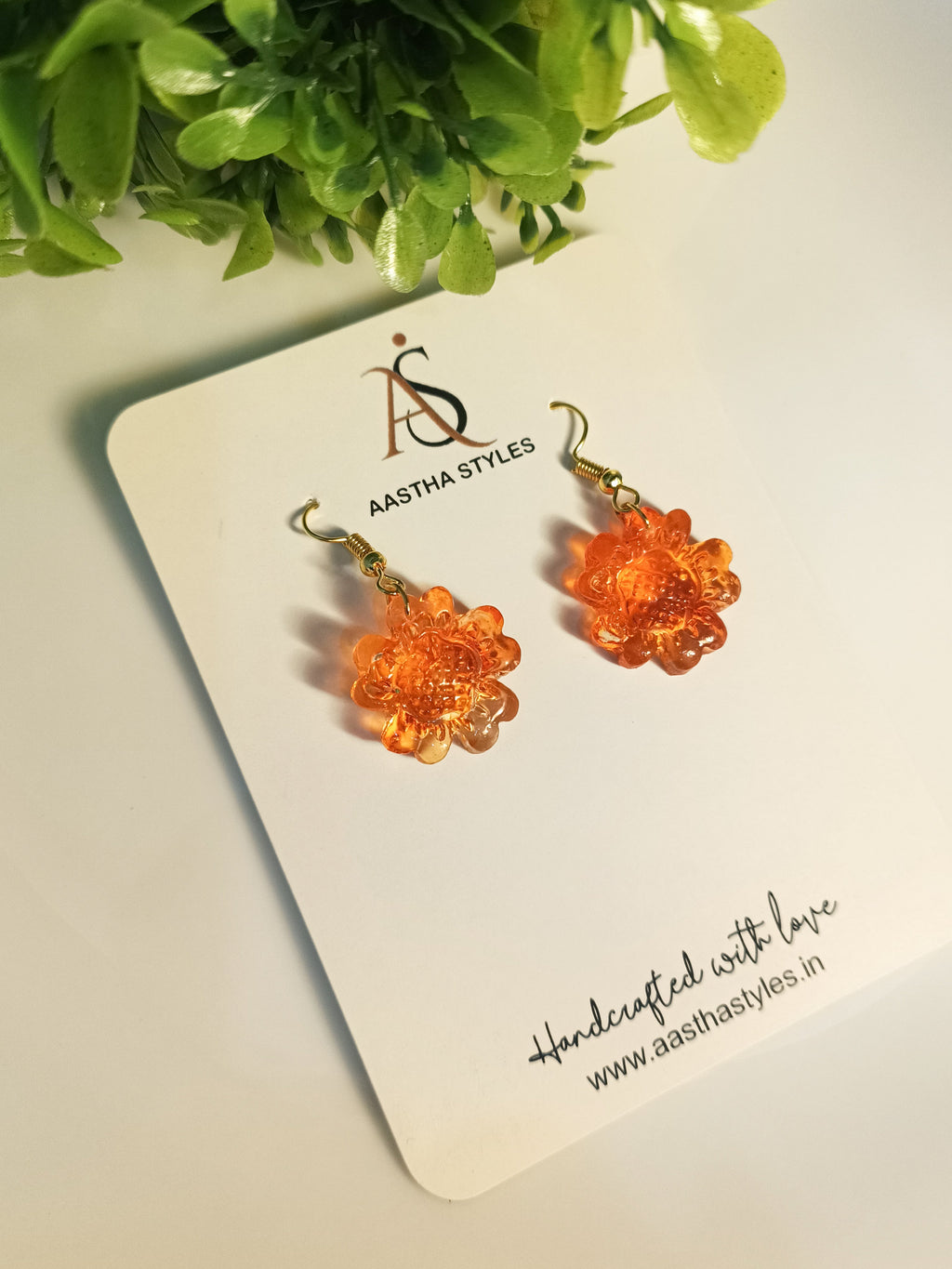Orange Resin Blossom Earrings