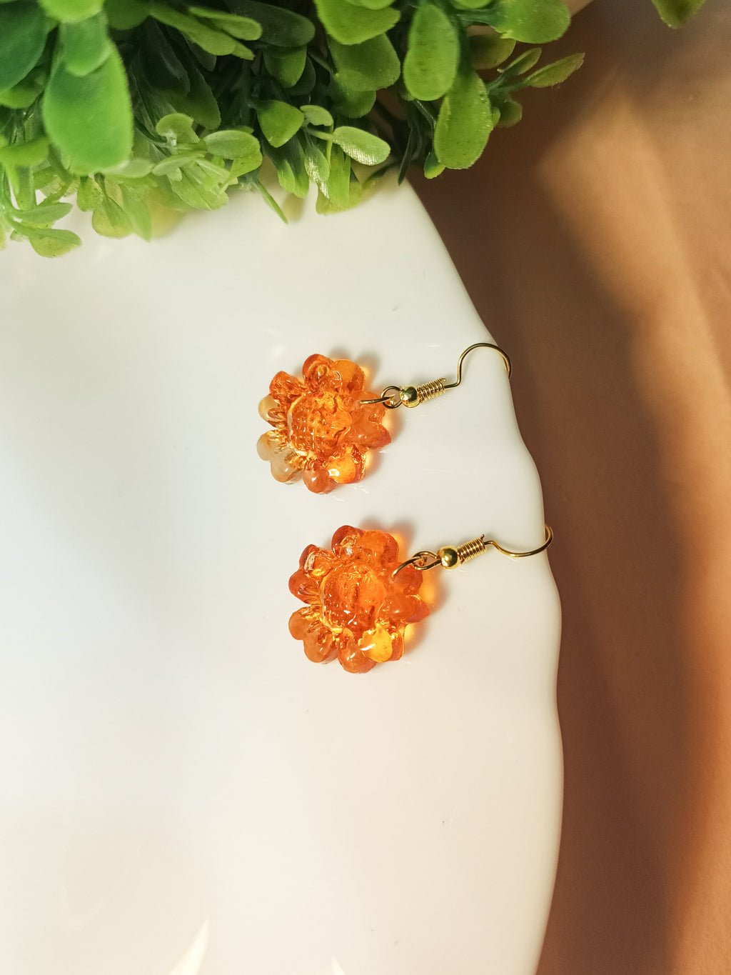 Orange Resin Blossom Earrings