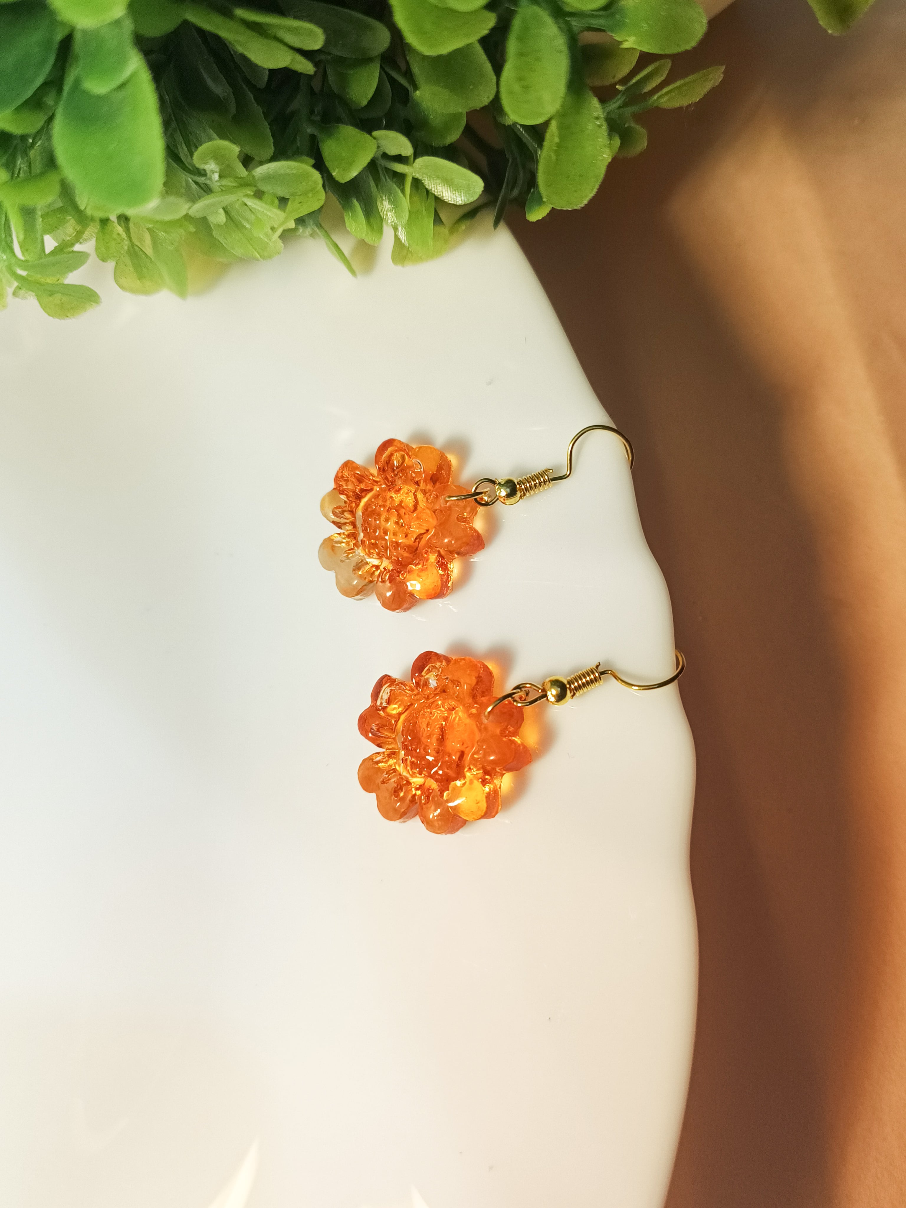 Orange Resin Blossom Earrings