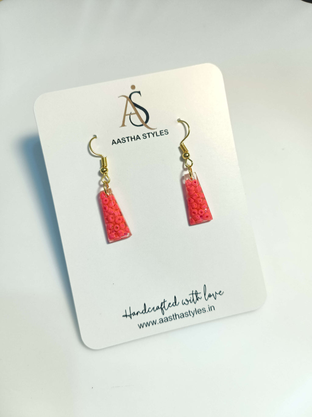 Pink Confetti Resin Bar Earrings