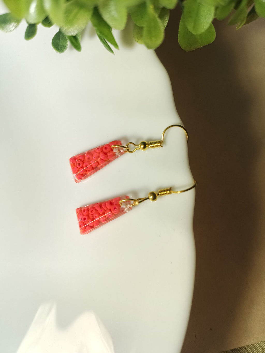 Pink Confetti Resin Bar Earrings