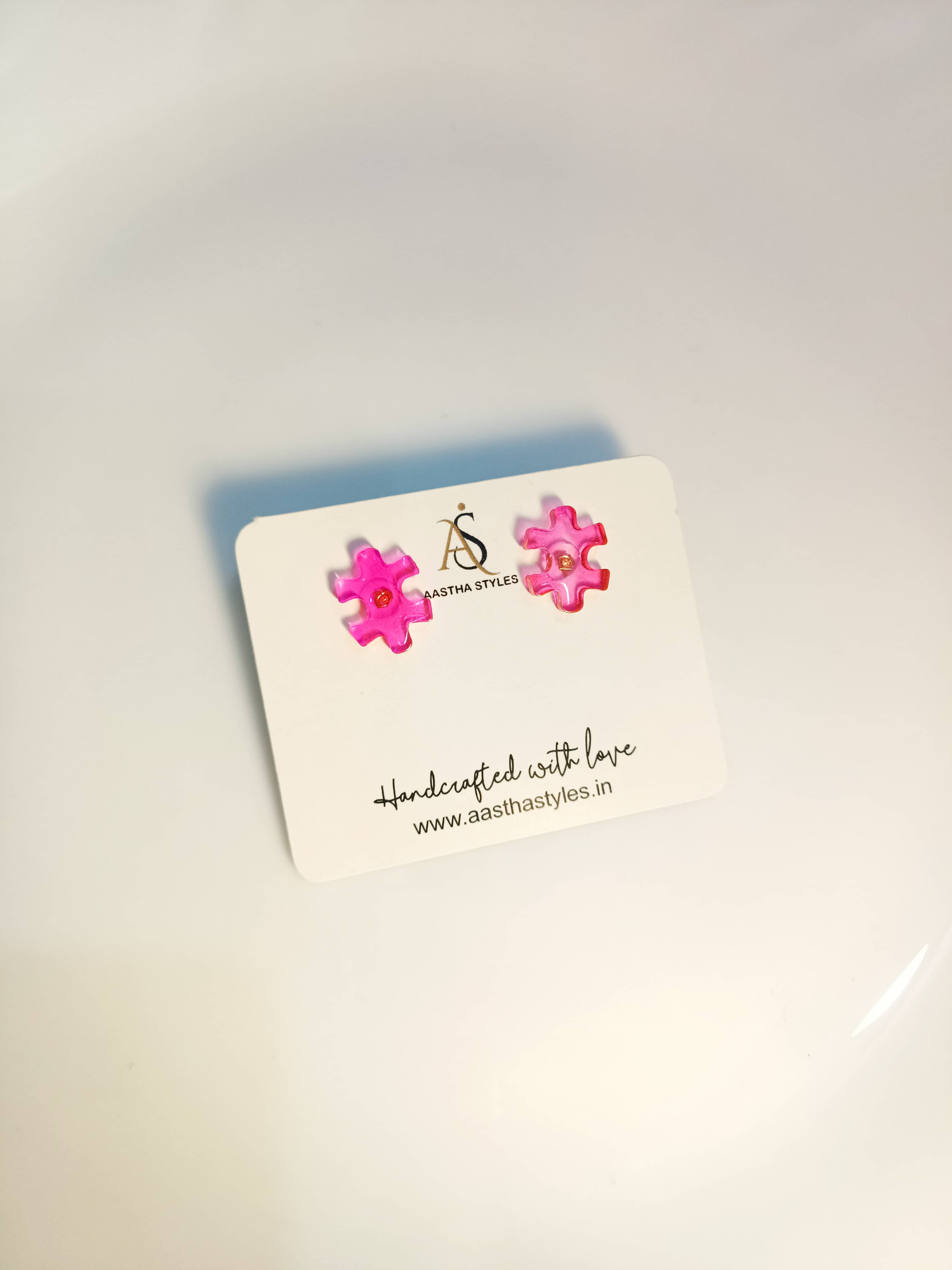 Pink Puzzle Resin Studs