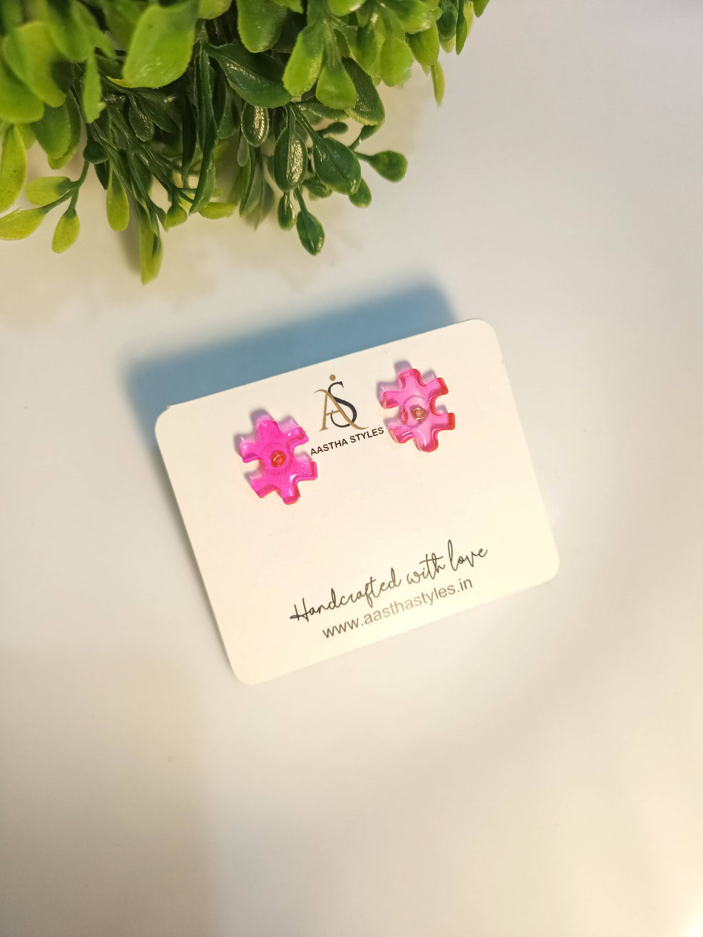 Pink Puzzle Resin Studs